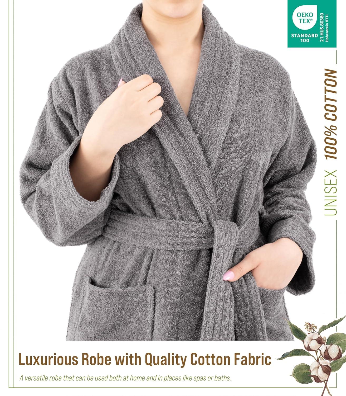 American Soft Linen, 100% Cotton Robes for Women and Men, 1 Piece Soft Lightweight Adult Couple Bathrobes, Medium - Gray
