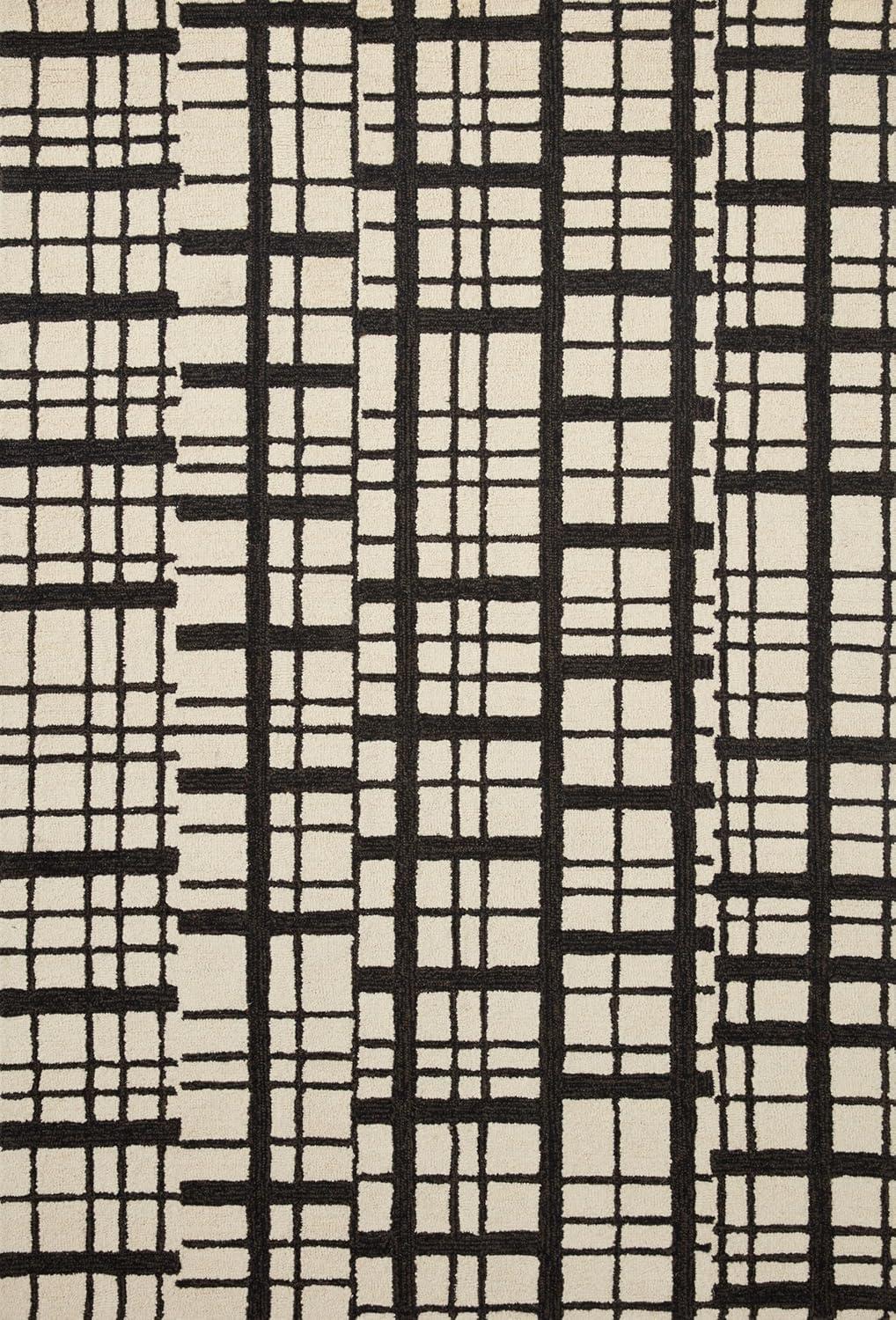 Chris Loves Julia x Loloi Polly Checkered Hand Tufted Jute/Sisal/Wool Black/Ivory Area Rug