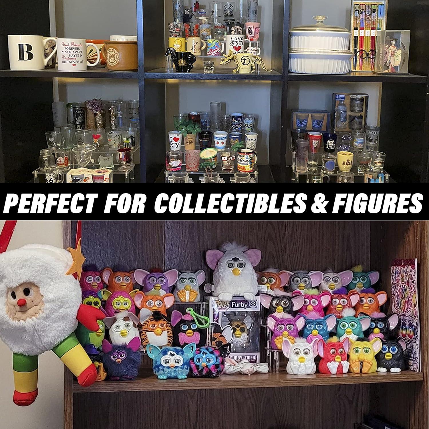 AZEAM 2 Packs Acrylic Display Risers,Clear Display Risers Stand Small Mini Shelf 3 Tiered Cupcake Stand for Food Desserts Stand Perfume Organizer Toys Collections Cosmetic Products Tabletop Use