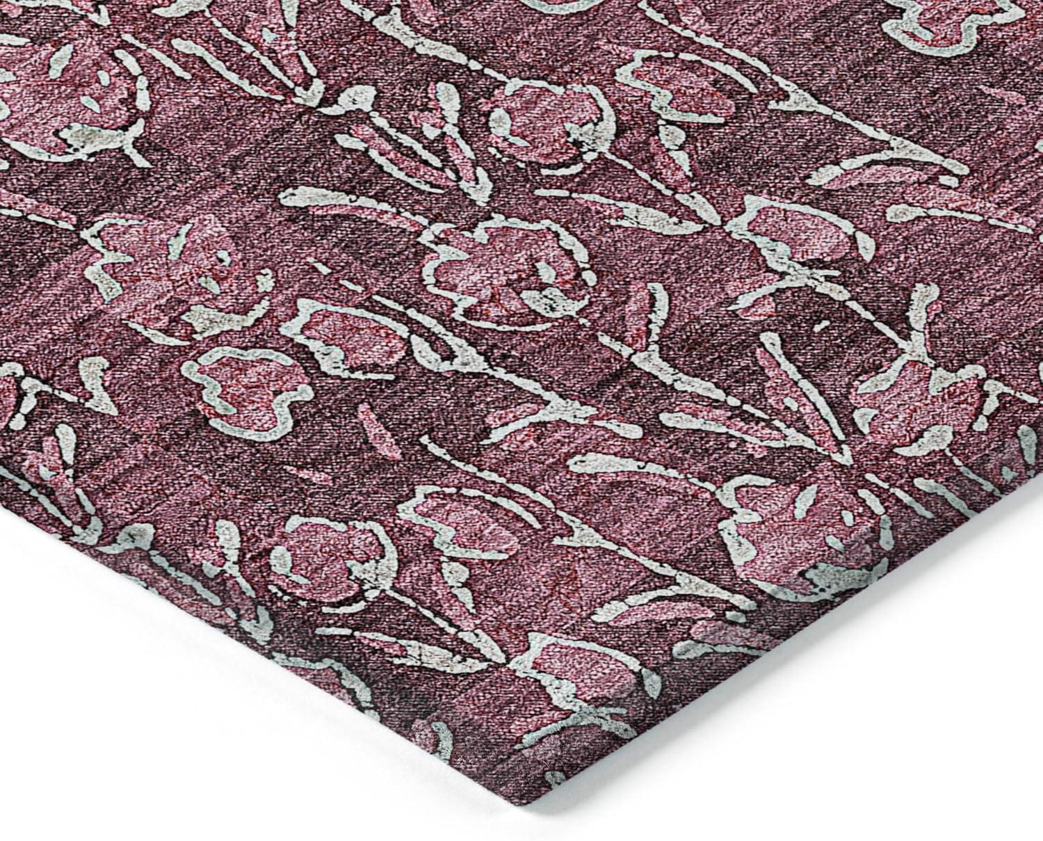 Merlot Floral Synthetic Rectangular Washable Area Rug