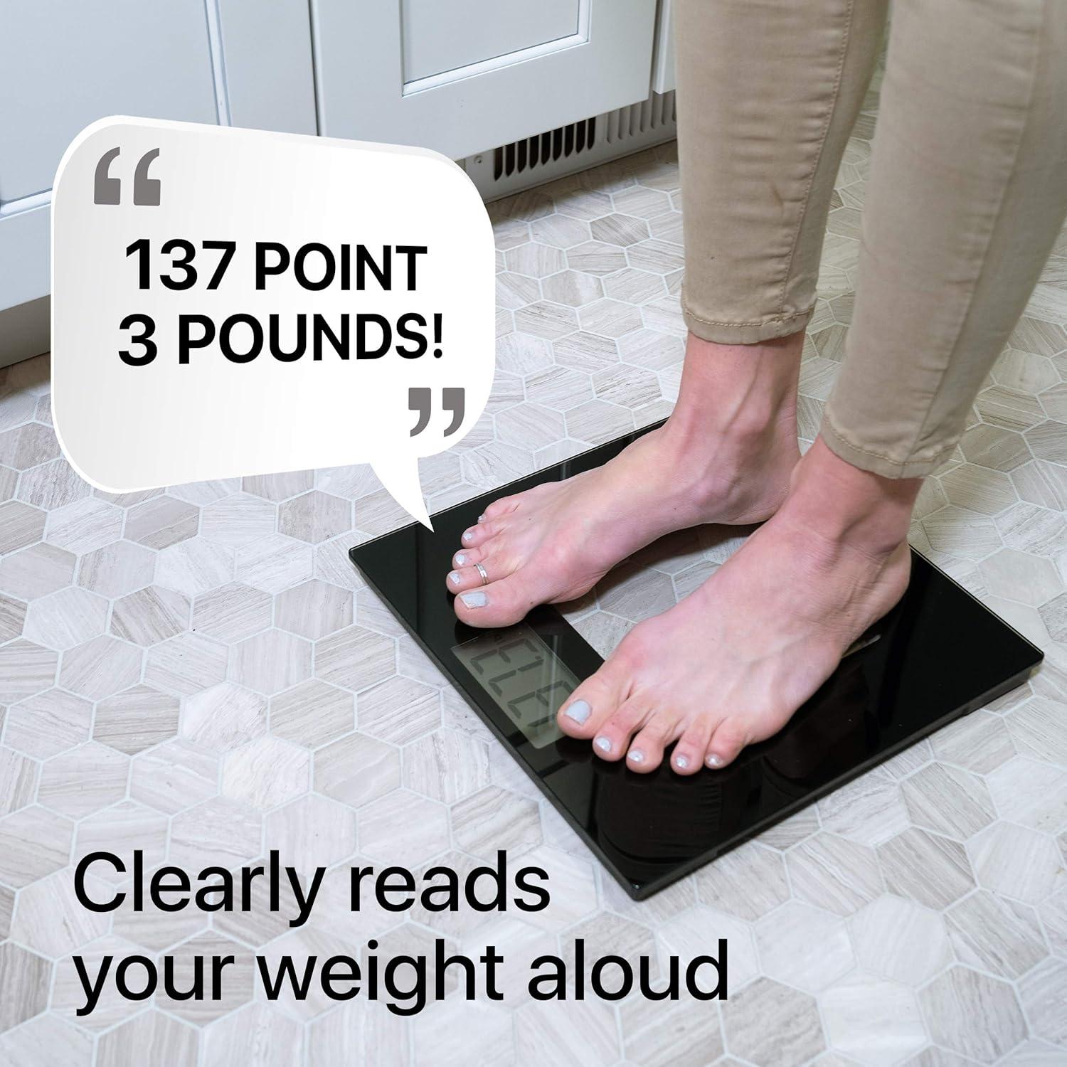 Extra Wide Black Glass Talking Digital Bathroom Scale