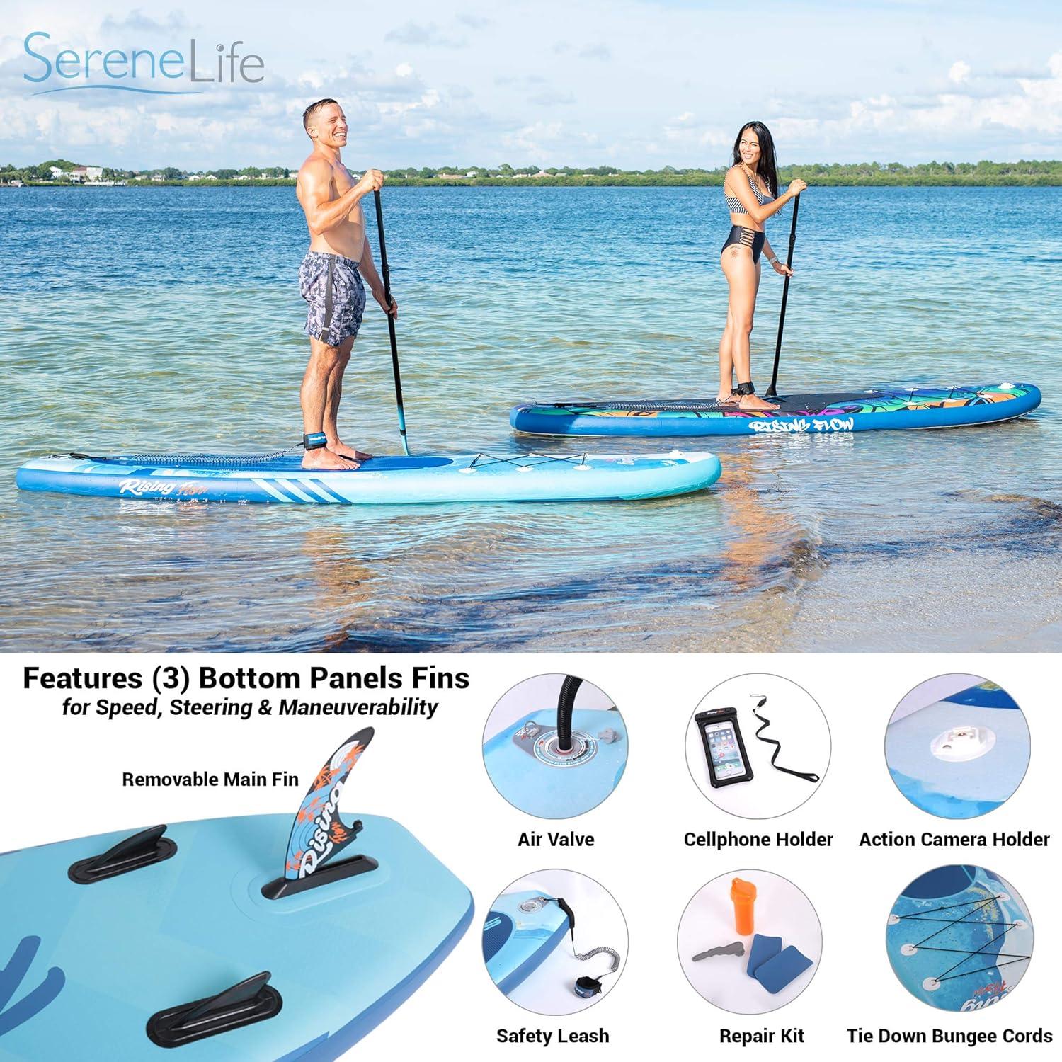 Serenelife Inflatable Stand Up Paddle Board (6 Inches Thick) With Premium SUP Accessories & Carry Bag | Wide Stance, Bottom Fin For Paddling, Surf Control, Non-Slip Deck | Youth & Adult Standing Boat