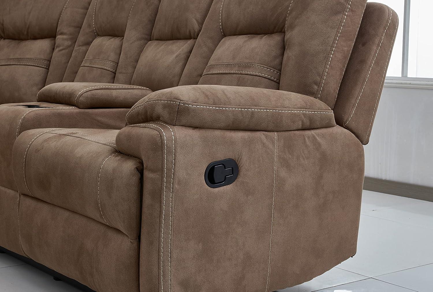 Betsy Furniture Large Microfiber Reclining Sectional Living Room Sofa in Latte 8038