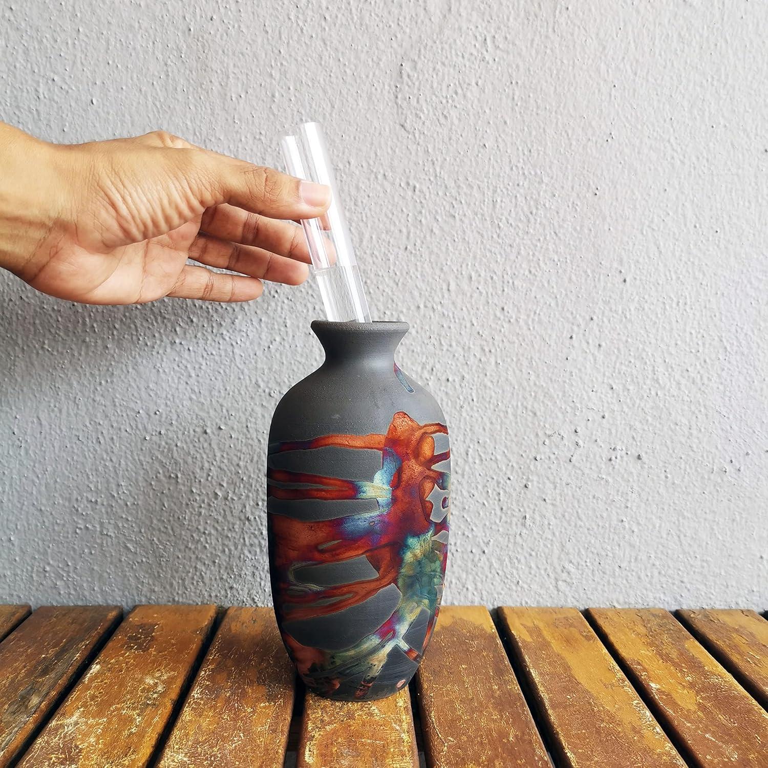 RAAQUU Koban 7" Pottery Home Decor Vase - Carbon Half Copper Matte - Boho Wall Art