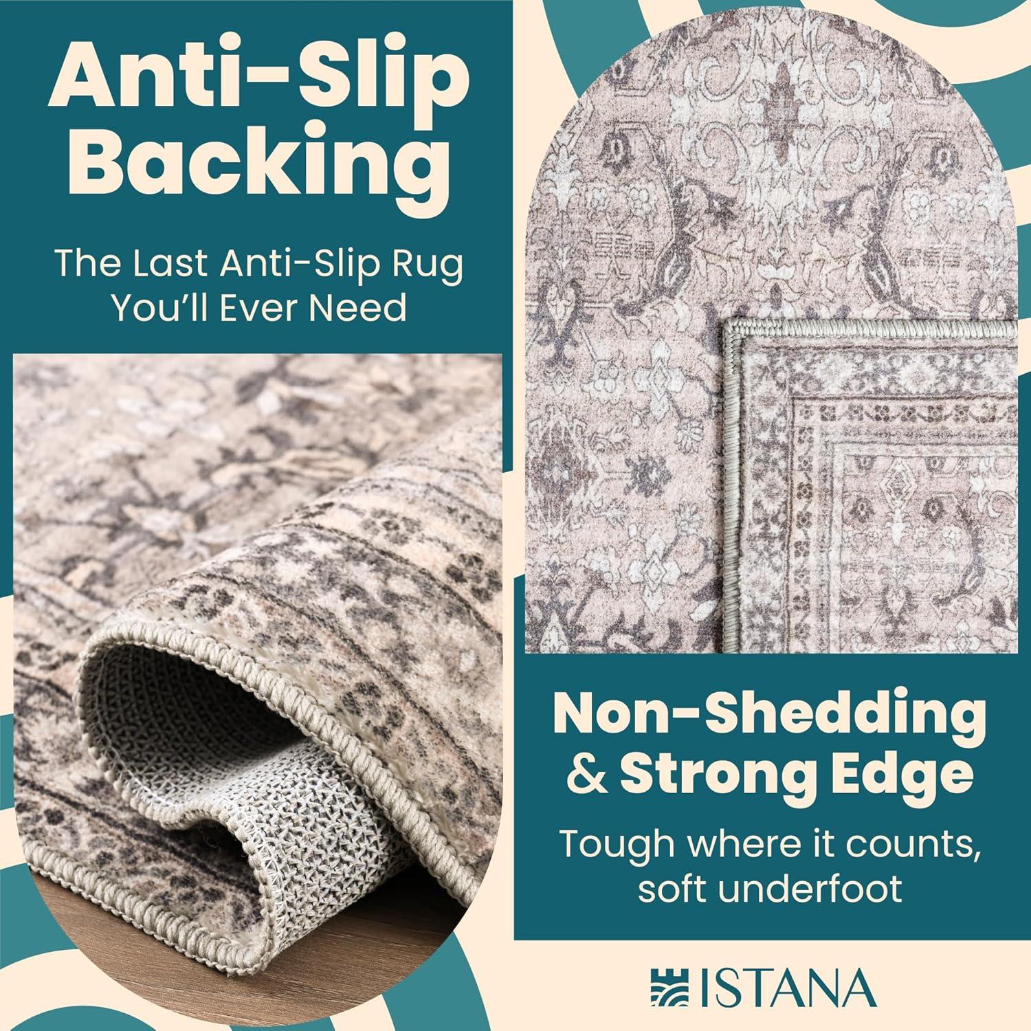 Istana Beige Area Rug 8x10, Machine Washable, Stain Resistant, Foldable, Non-Shedding, Farmhouse Rugs for Living Room, Eco-Friendly