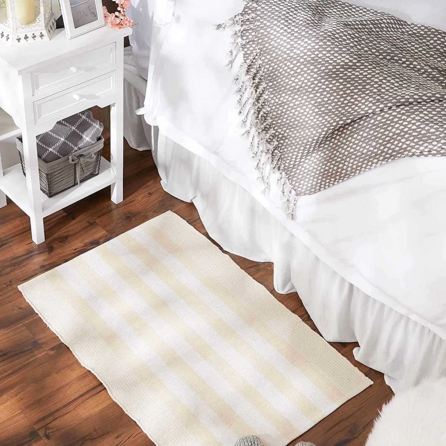 Natural Cabana Stripe Handwoven Recycled Cotton Yarn Rug, 2x3 ft