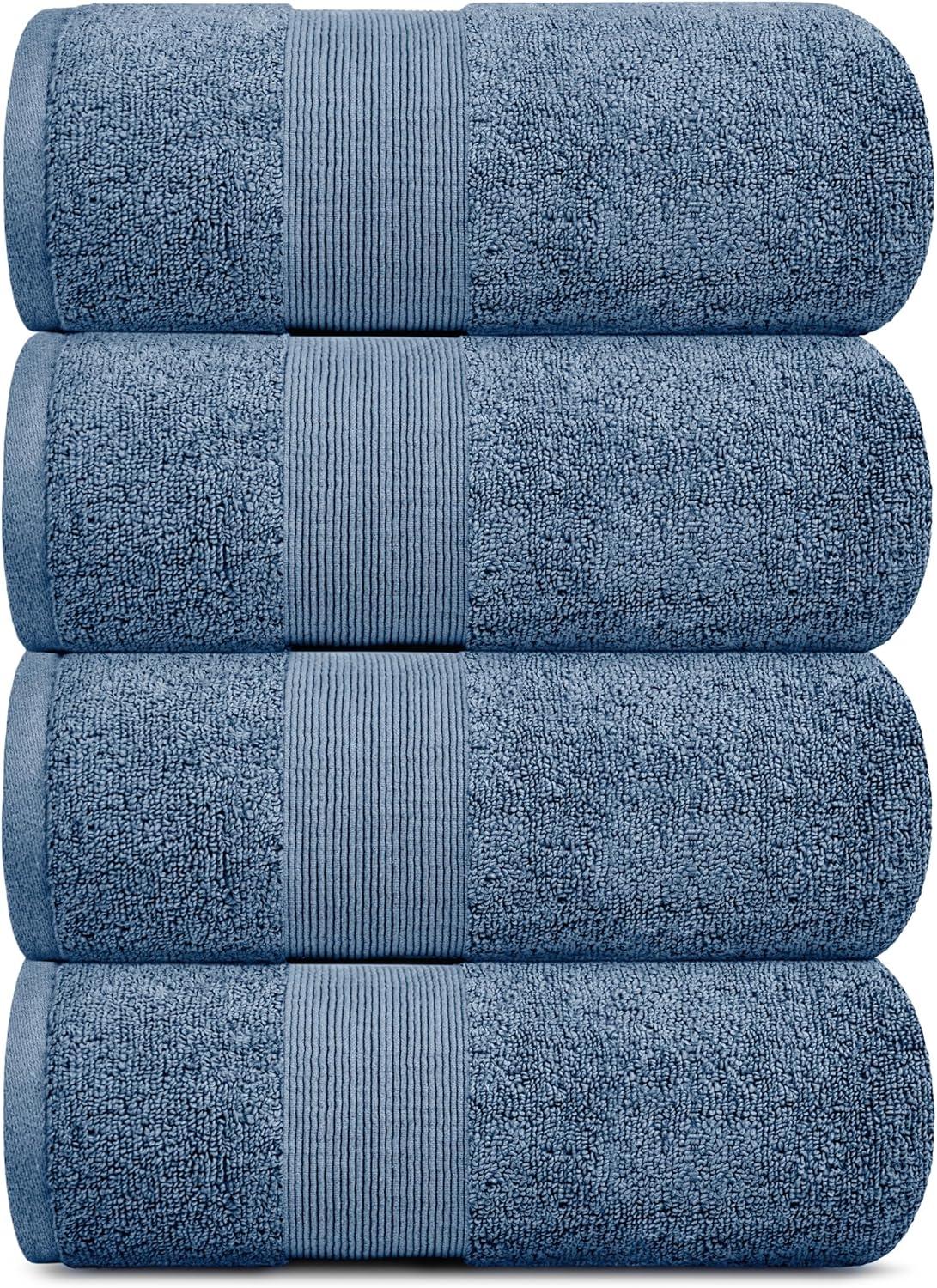 BC BARE COTTON Luxury Hotel & Spa Towel Turkish Cotton Washcloths - Dobby Border (13x13 Inches) - Set of 12 - Wedgewood