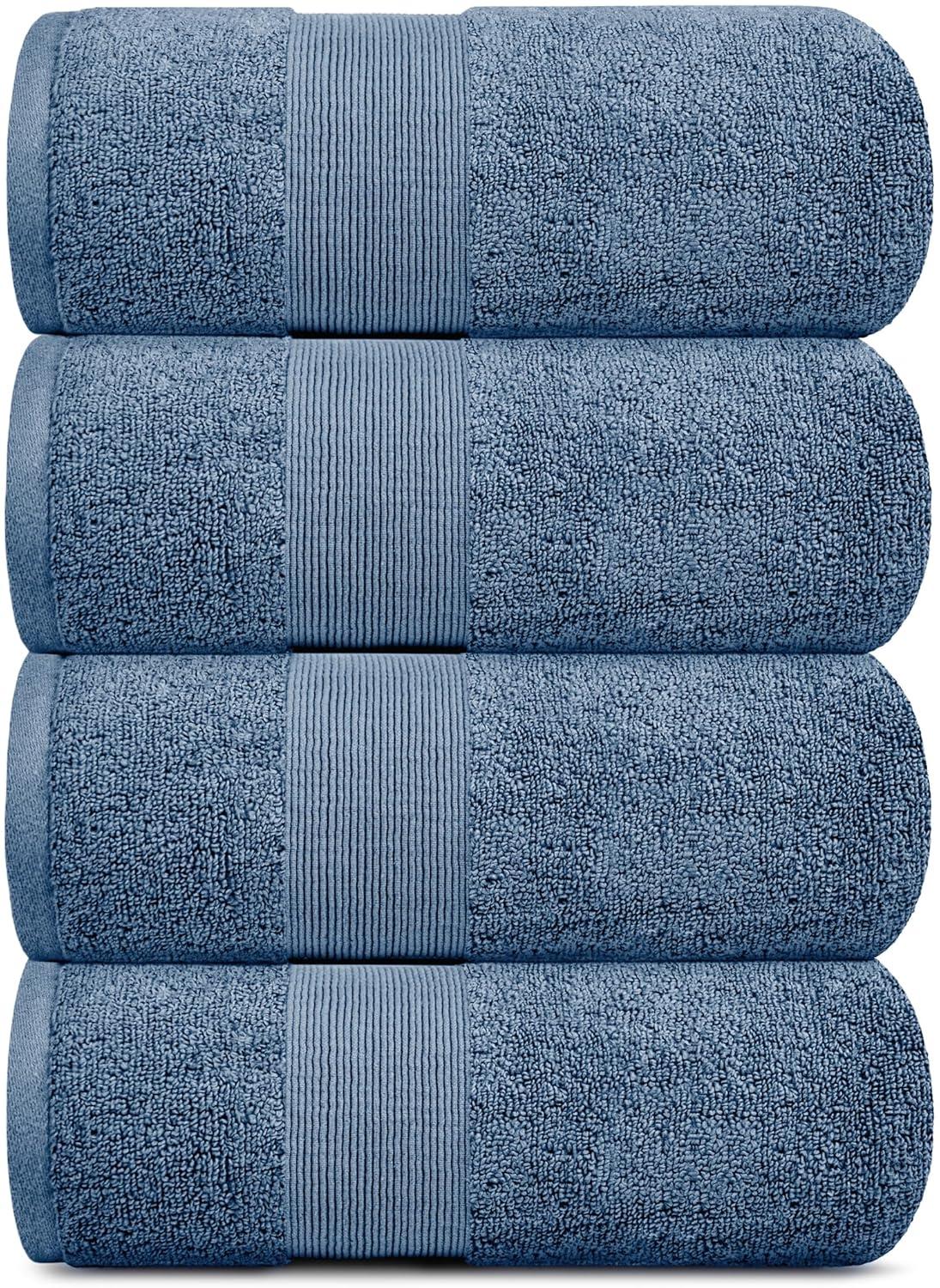 BC BARE COTTON Luxury Hotel & Spa Towel Turkish Cotton Washcloths - Dobby Border (13x13 Inches) - Set of 12 - Wedgewood