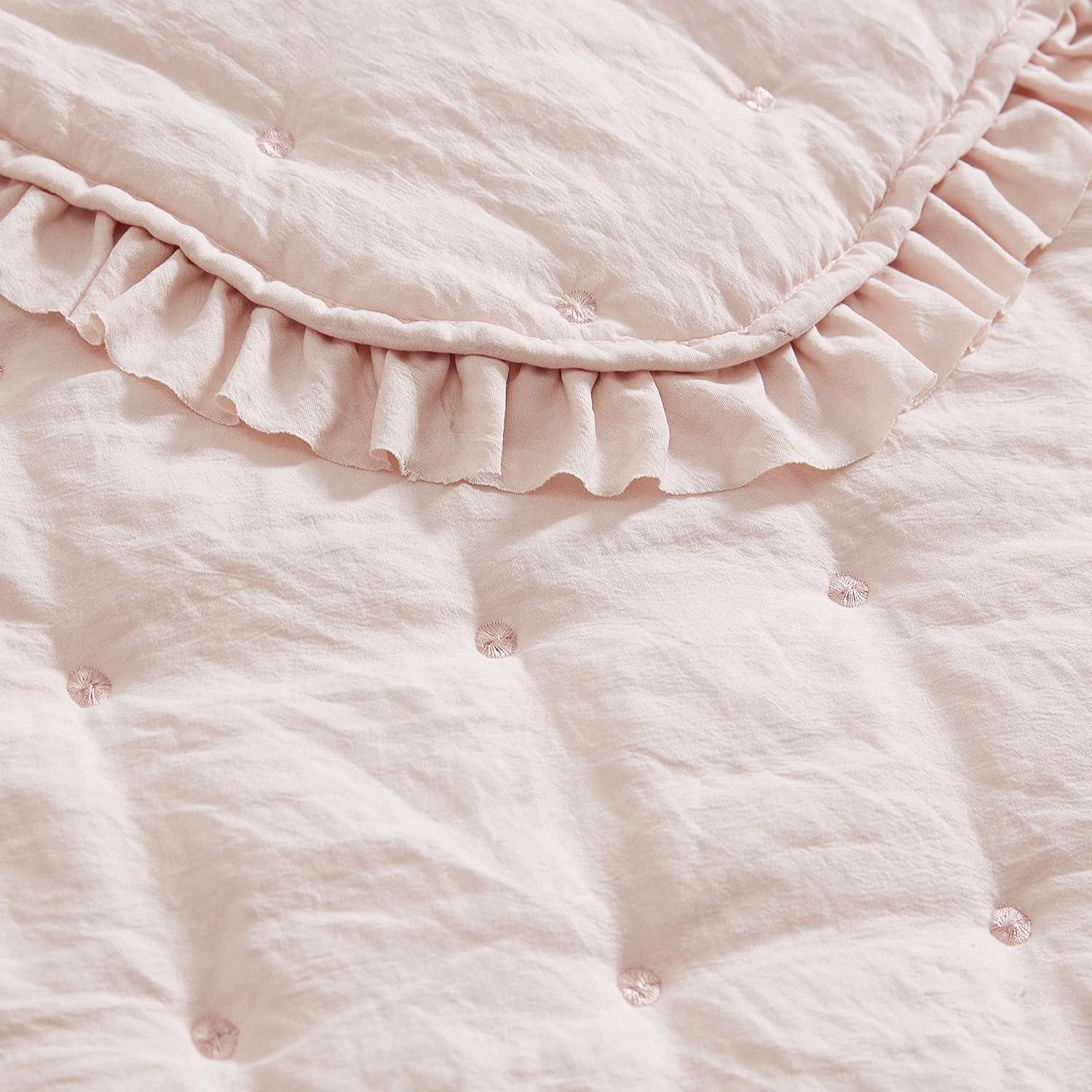 Laura Ashley Hailee Solid Pink Cozy Quilt Set