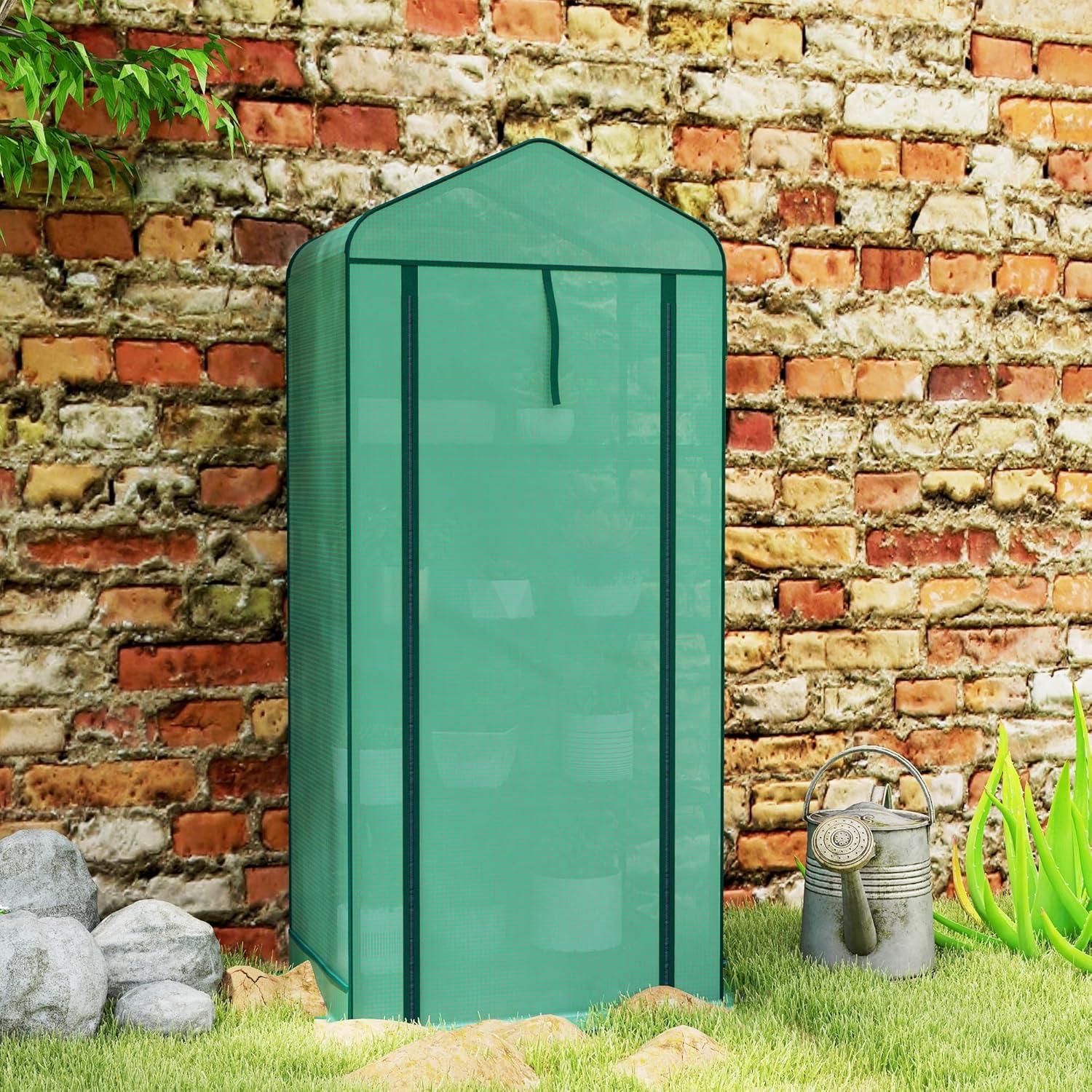 Green Portable 4-Tier Mini Greenhouse with PE Cover