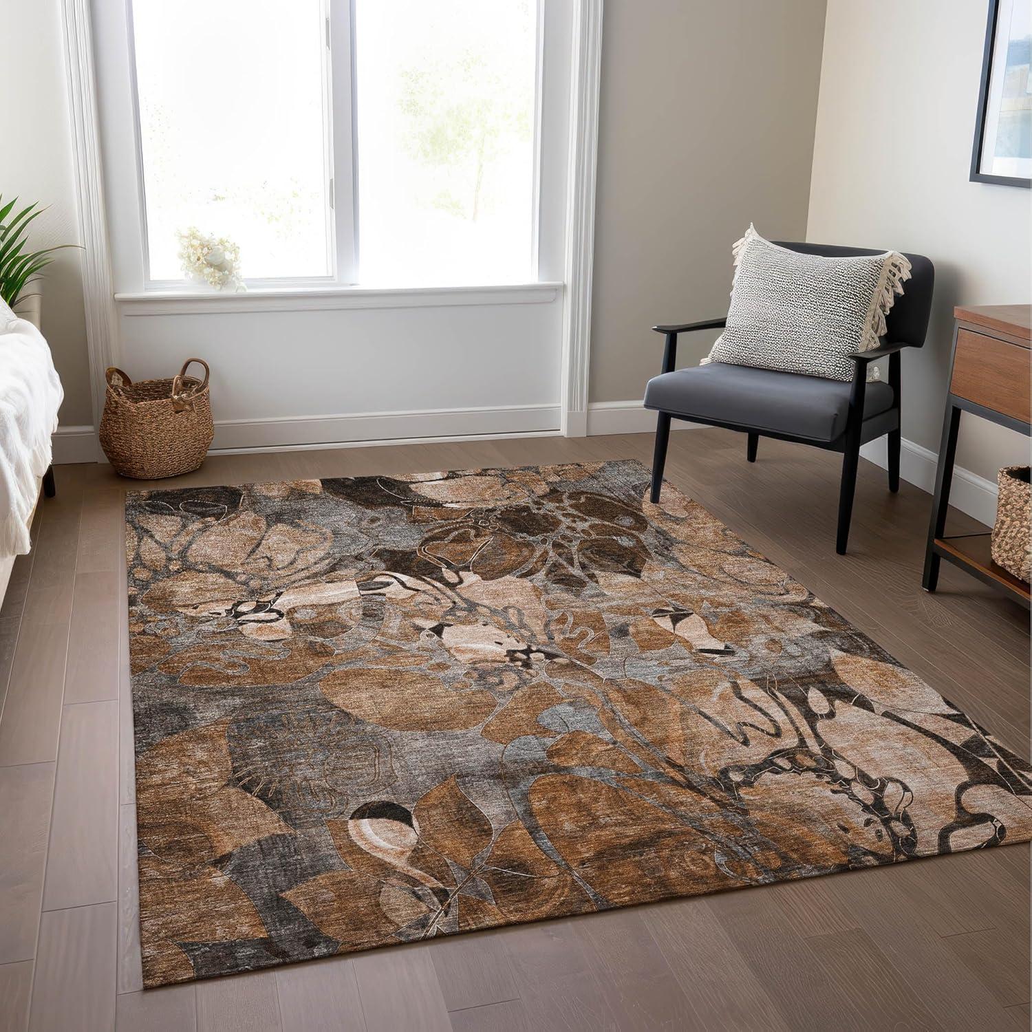Addison Rugs Chantille Indoor/Outdoor Transitional Floral Paprika Washable Rectangle Rug, 5' x 7'6"