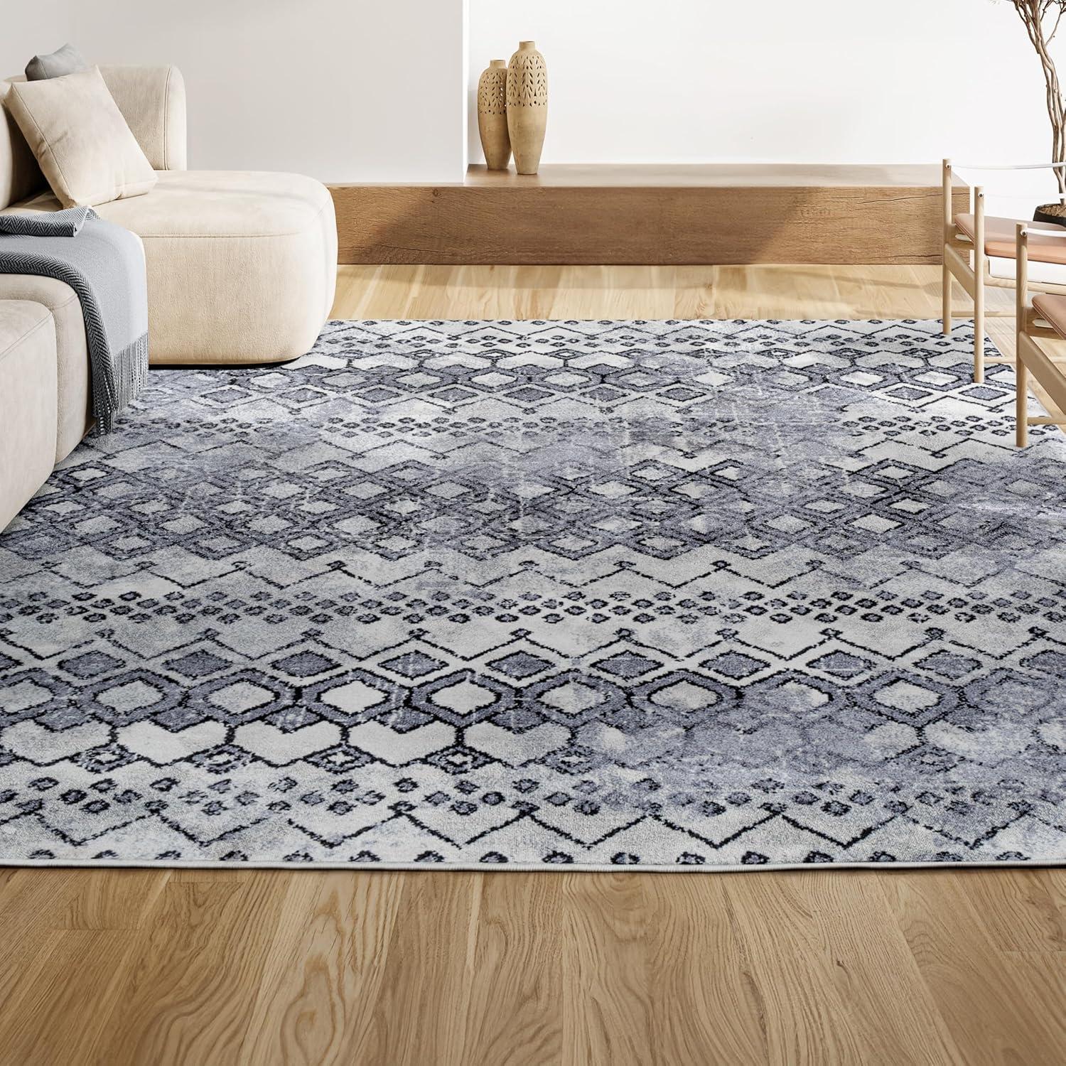 3'x 5' Azmar Moroccan Geometric Distressed Area Rug, Ivory/Black - JONATHAN Y
