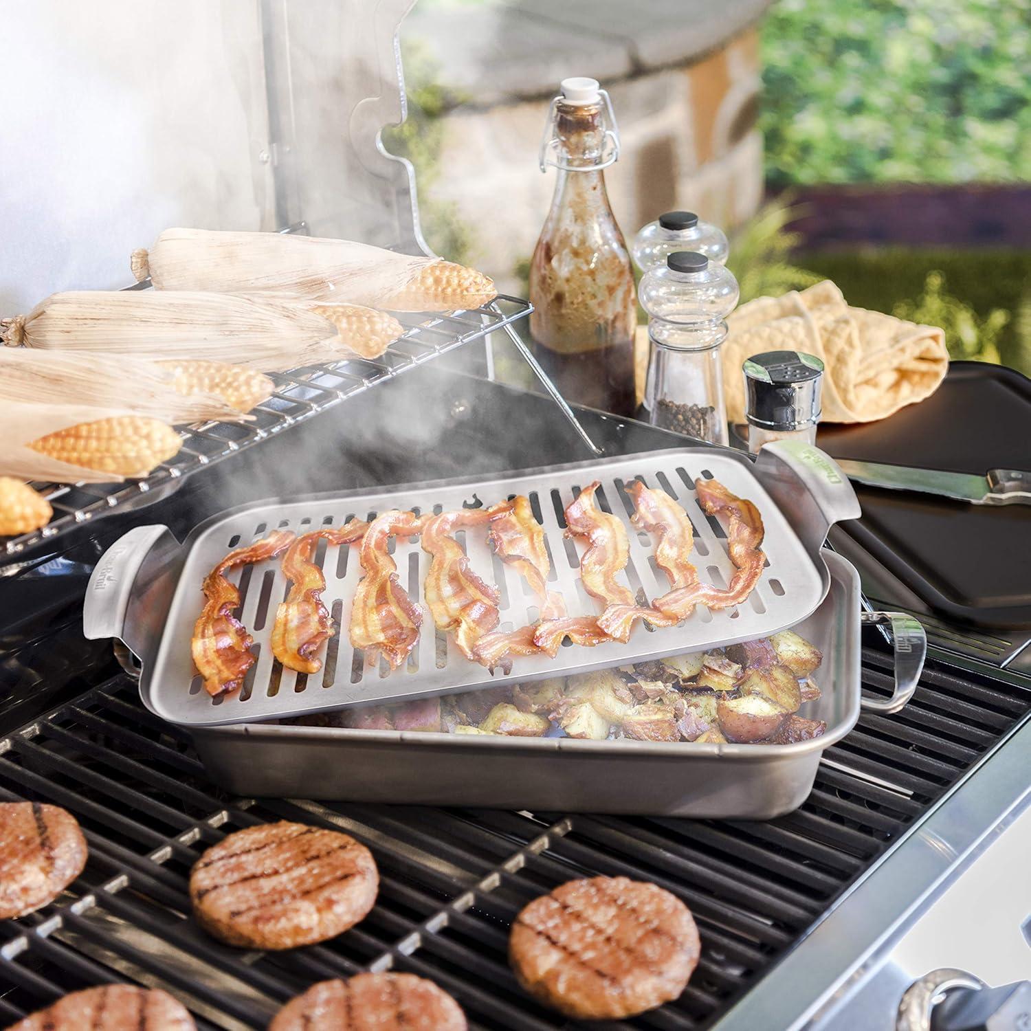 Stainless Steel Grill Topper with Slots for Vegetables and Seafood