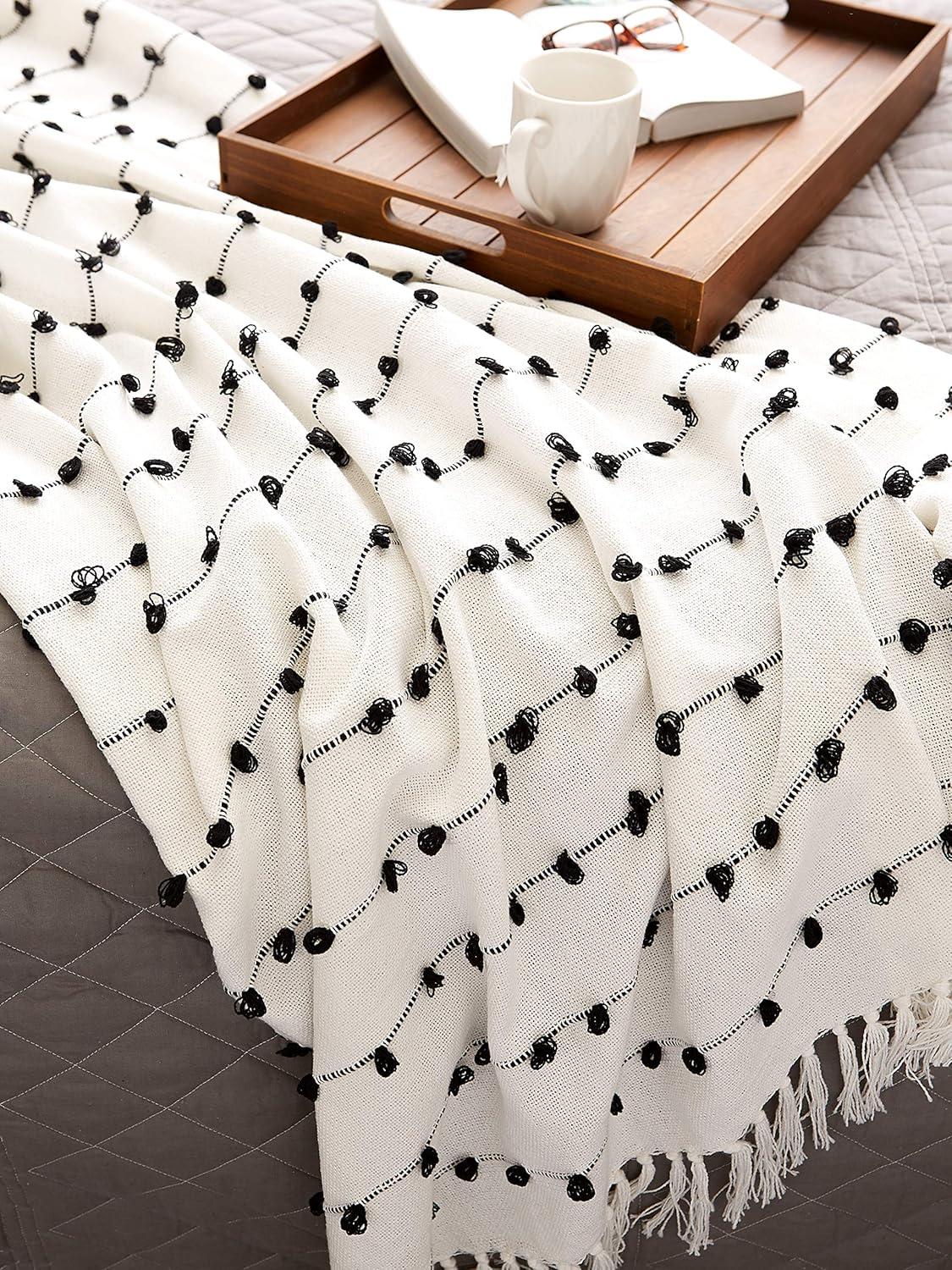 50"x60" Woven Loop Throw Blanket Off-White - Design Imports: Cotton, Hypoallergenic, Machine Washable
