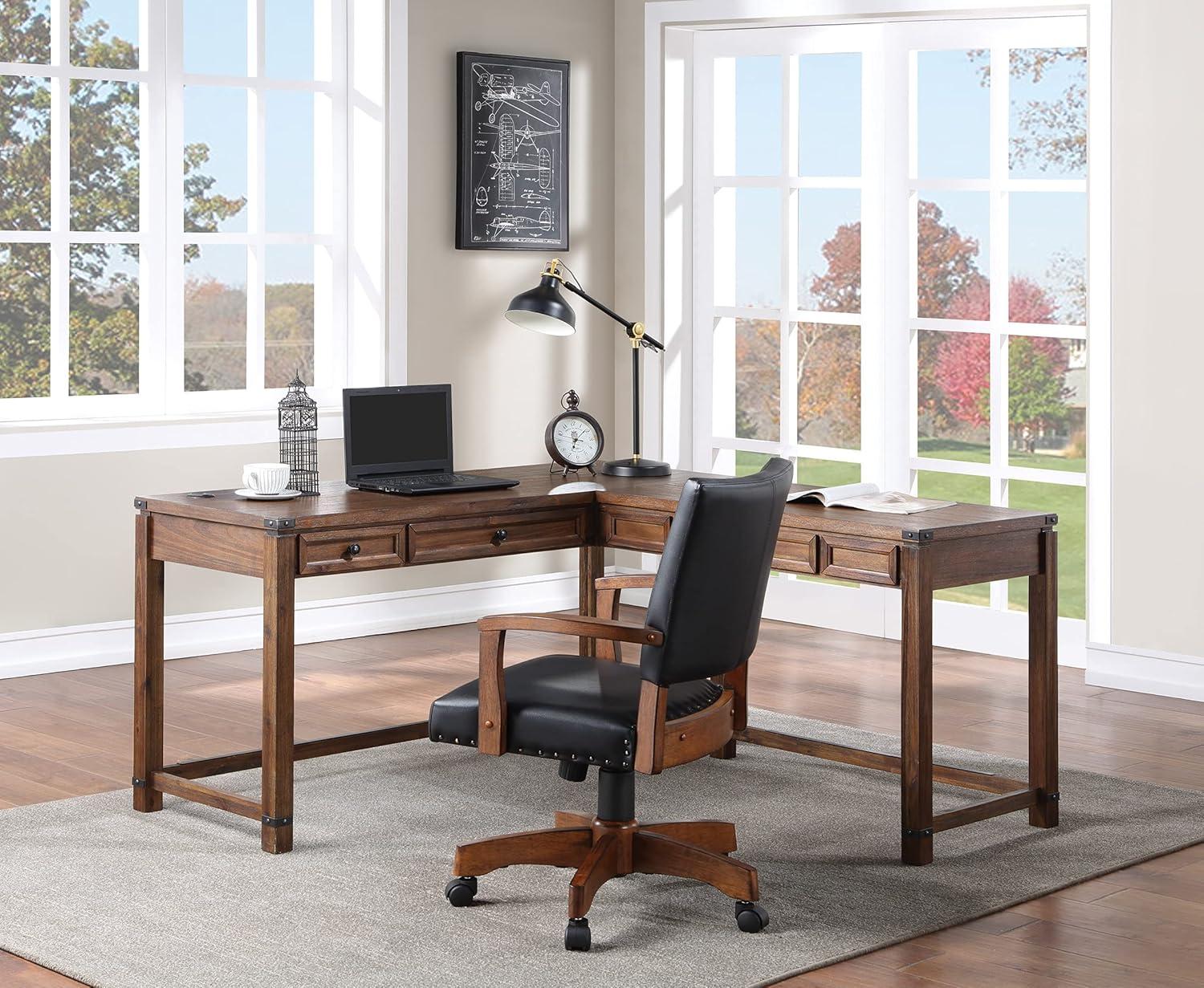 OSP Home Furnishings Baton Rouge L-Shape Desk in Brushed Walnut Finish