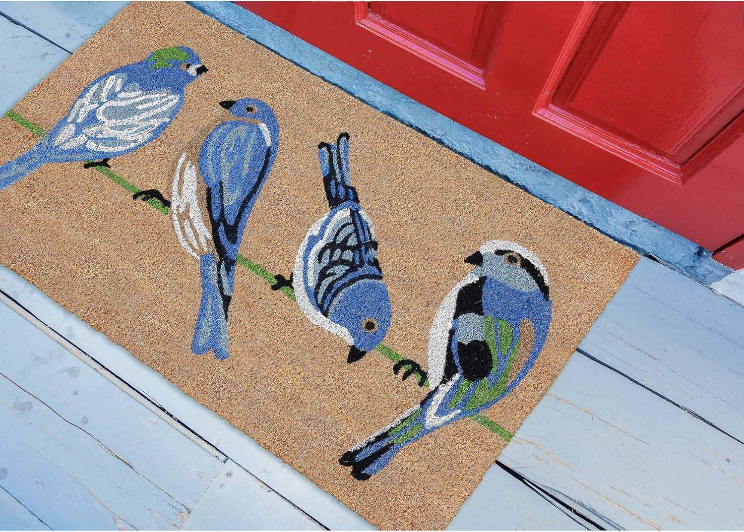 Liora Manne Natura Door Mat - Novelty Designs, Durable Natural Coir & Vinyl Back, Long Lasting Color, Foyers, Porches, Patios & Decks, Blue Birds, 1'6" x 2'6"