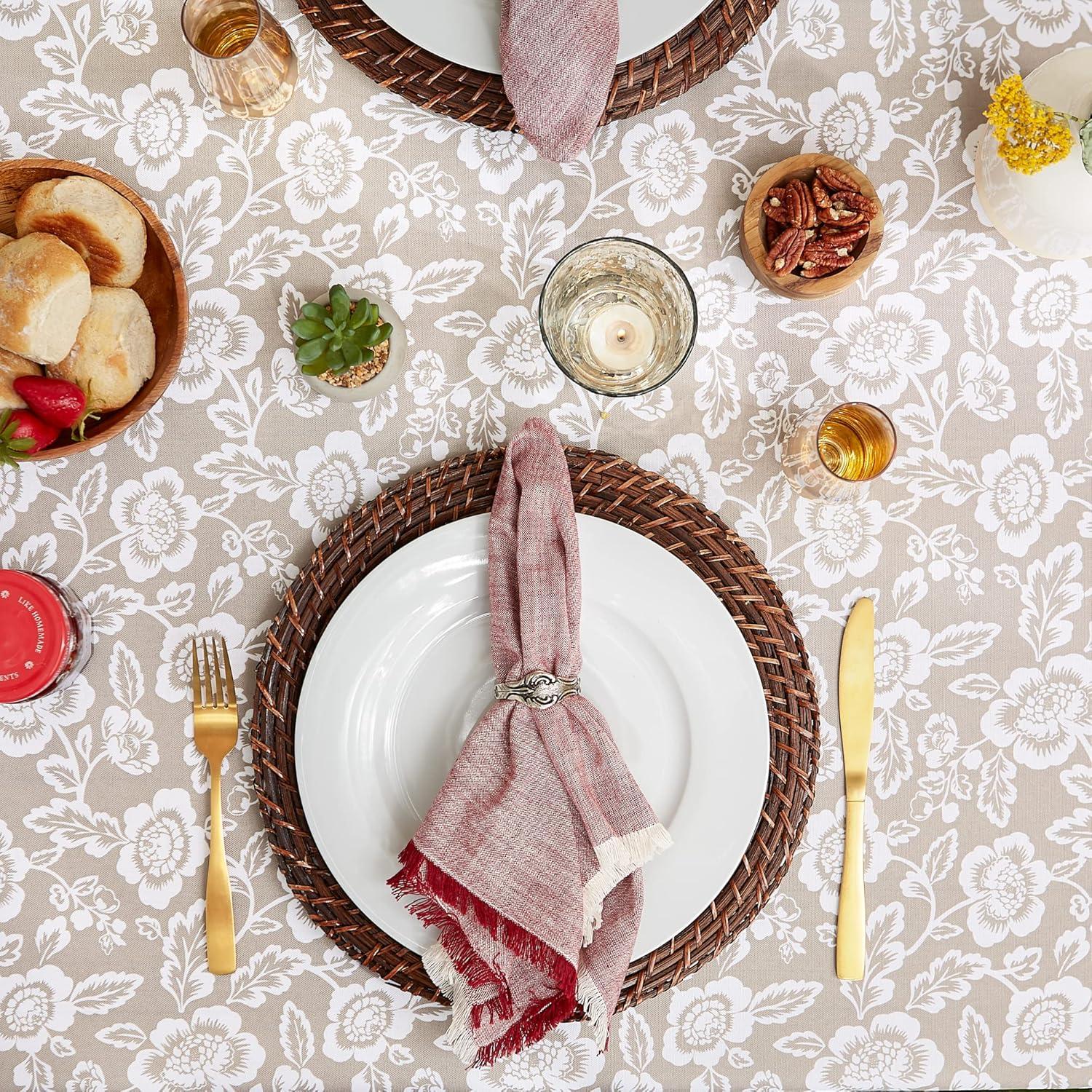 Design Imports Stone Floral Print Outdoor Tablecloth With Zipper 60X84