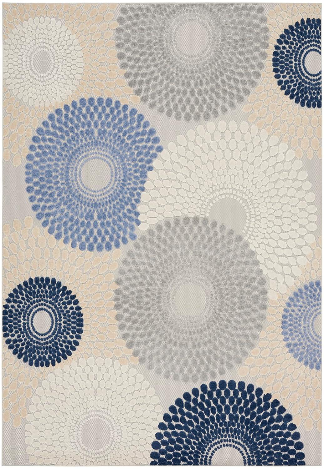 Nourison Aloha Bold Geometric Flatweave High-Low Indoor Outdoor Area Rug Blue/Grey 7'10" x 10'6"