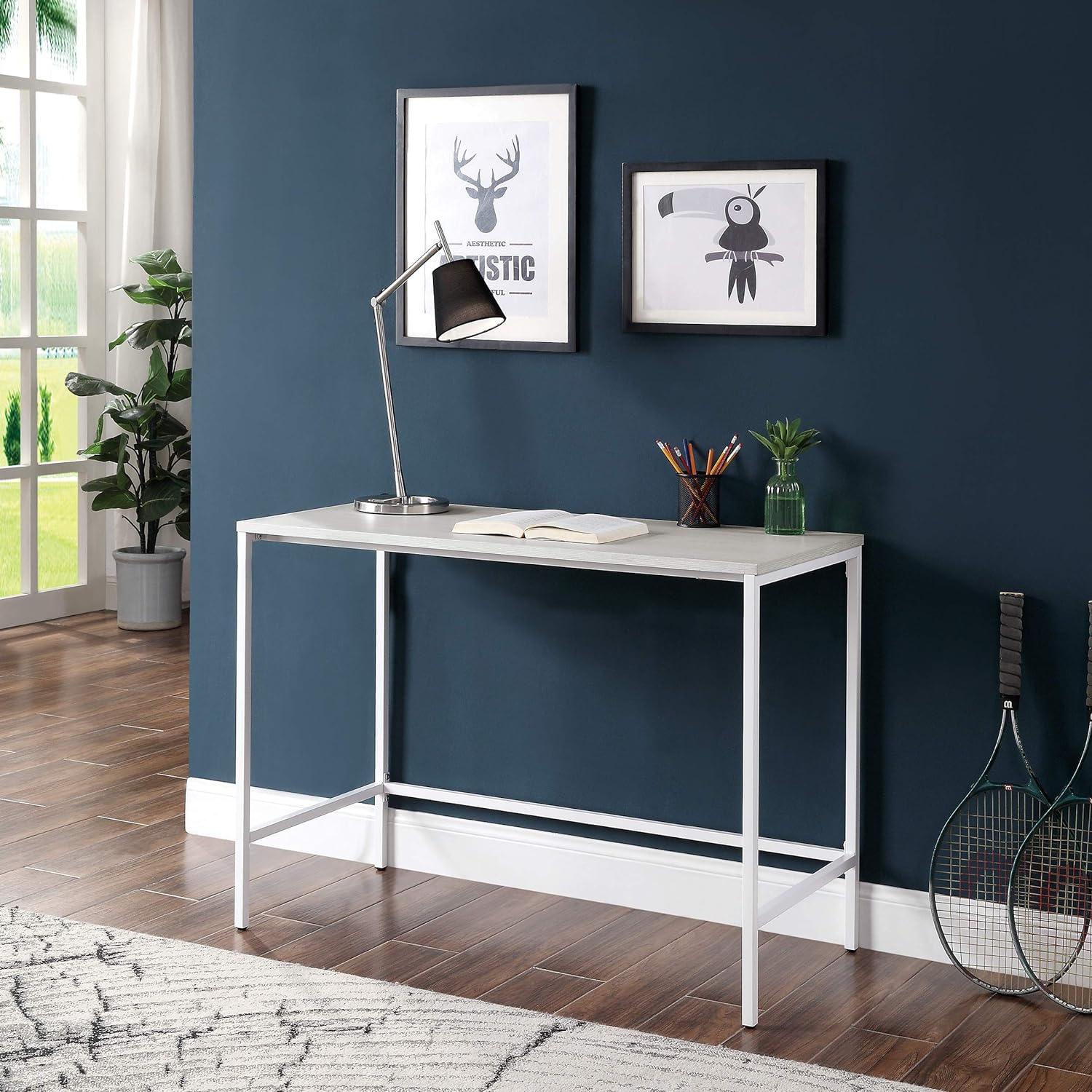 Contempo White Oak 41.7" Home Office Desk with Steel Legs and Drawer