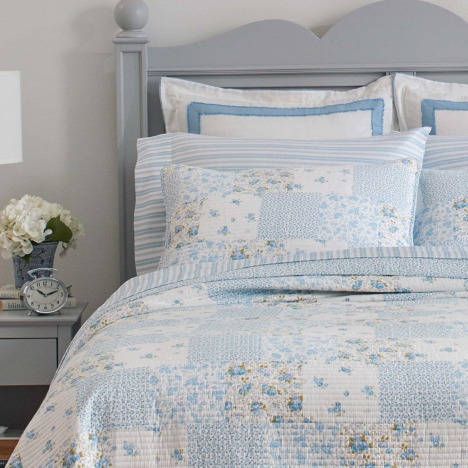 Laura Ashley Kenna Cotton Reversible Blue Quilt Set