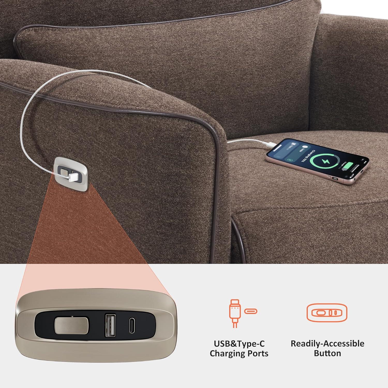 Swivel Glider Power Recliner Chair, Electric Rocker Recliner Chairs with USB Ports For Nursery, Fabric