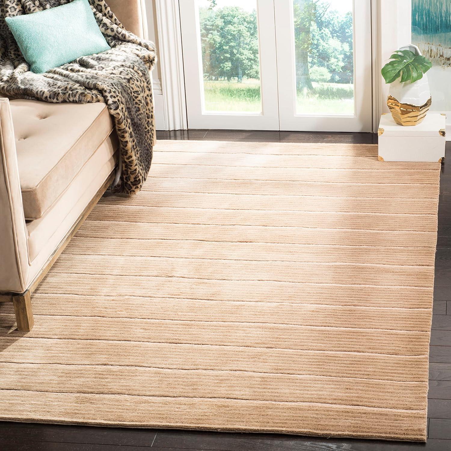 SAFAVIEH Tibetan Collection 4' x 6' Beige TB213A Hand-Knotted Modern Premium Silk & Wool Area Rug