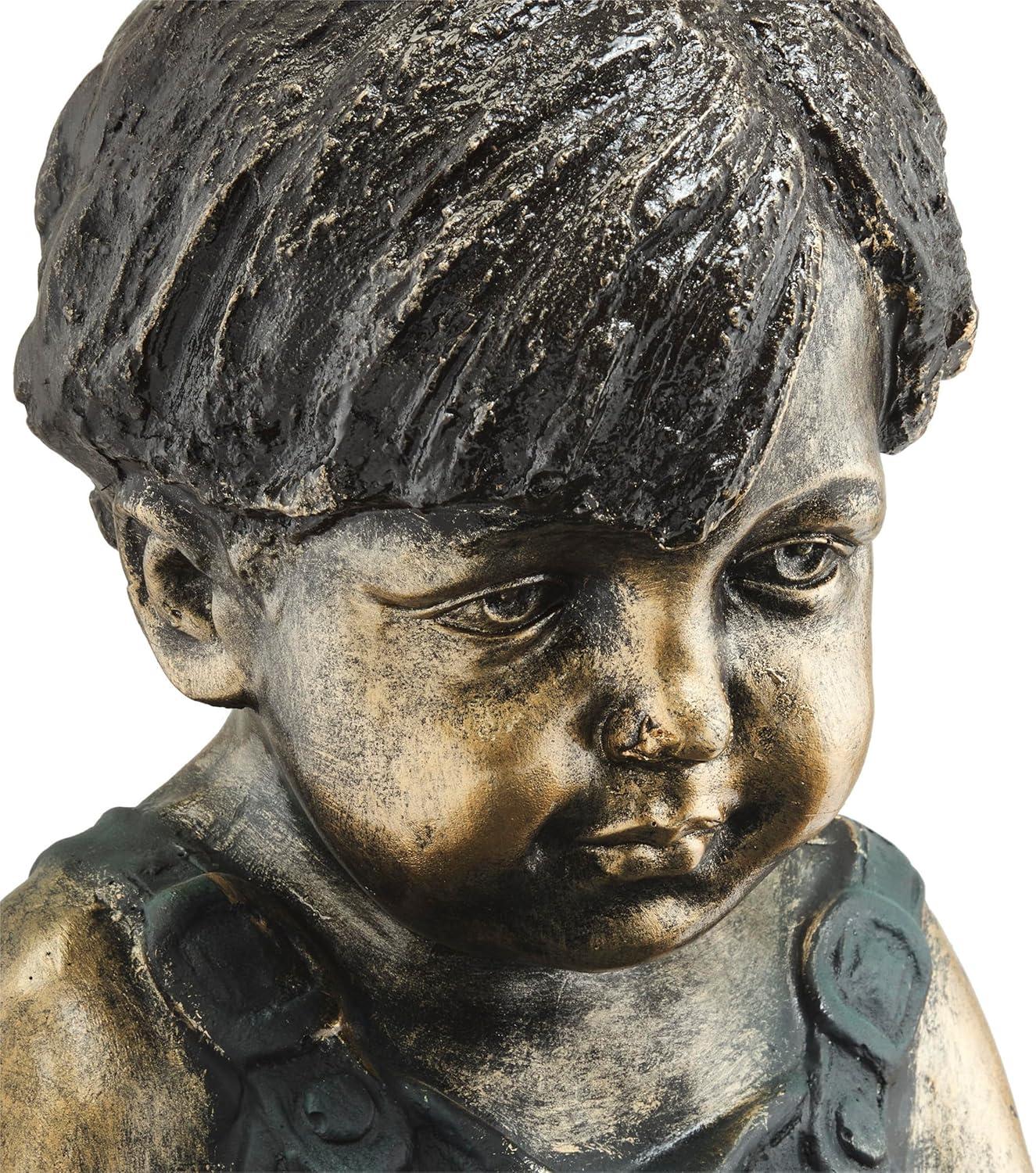Alpine Corporation 16" Polyresin Girl and Boy with Dog Sitting on Bench Sculpture Bronze: Durable Outdoor Decor, Magnesium Oxide, Rust-Resistant