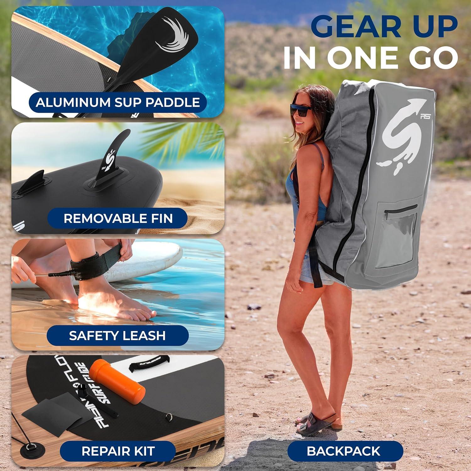 SereneLife Serenelife Inflatable Stand Up Paddle Board (6 Inches Thick) With Premium SUP Accessories & Carry Bag | Wide Stance, Bottom Fin For Paddling, Surf Control, Non-Slip Deck | Youth & Adult Standing Boat SLSUPB754