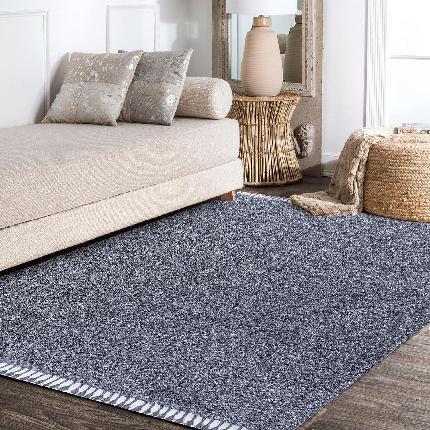 3'x5' Mercer Shag Plush Tassel Area Rug, Denim - JONATHAN Y