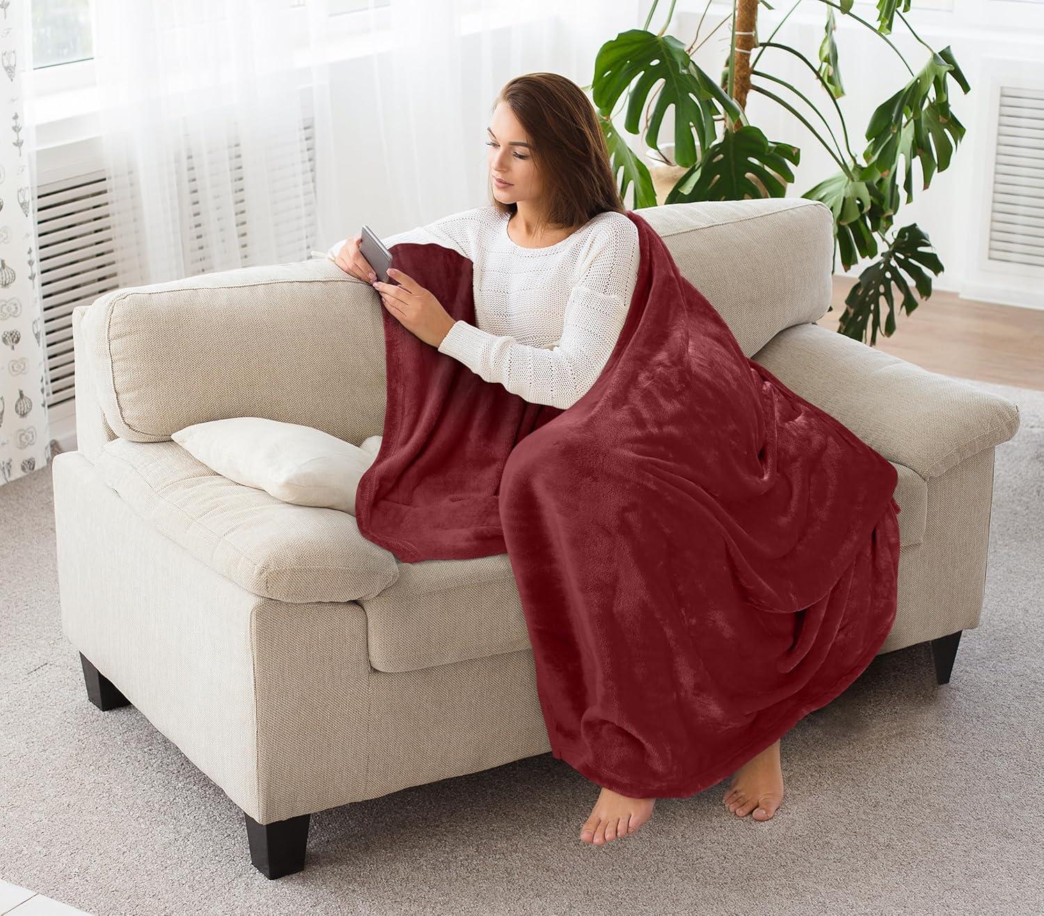 Burgundy Fleece Reversible Throw Blanket 60x50 Inches