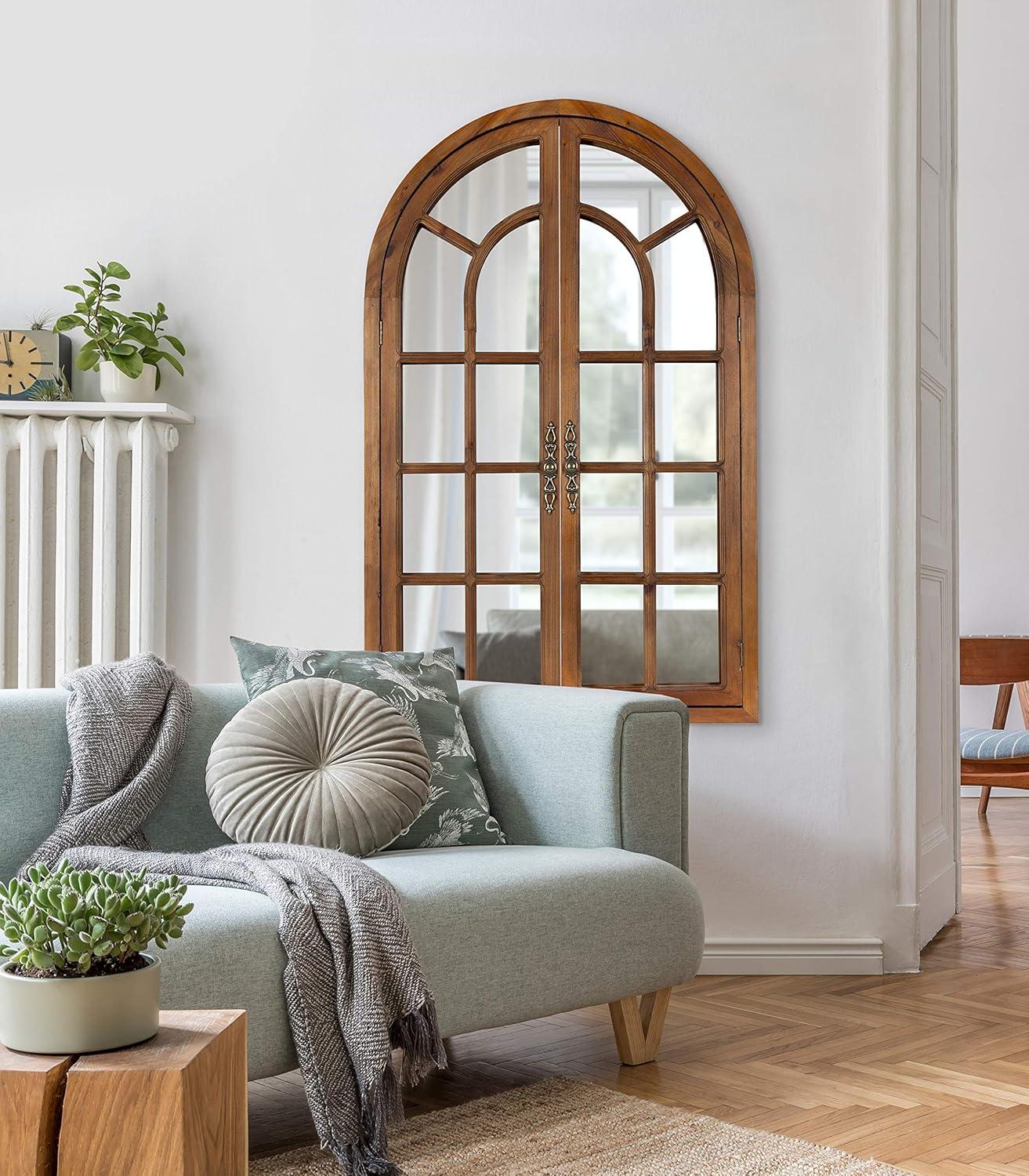 28"x44" Boldmere Arch Wall Mirror White - Kate & Laurel All Things Decor: Rustic Farmhouse Windowpane
