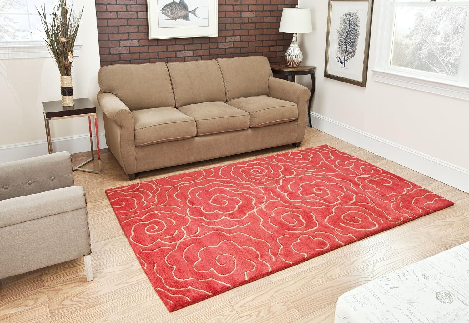 Red Tufted Handmade Wool and Viscose 6' x 9' Area Rug