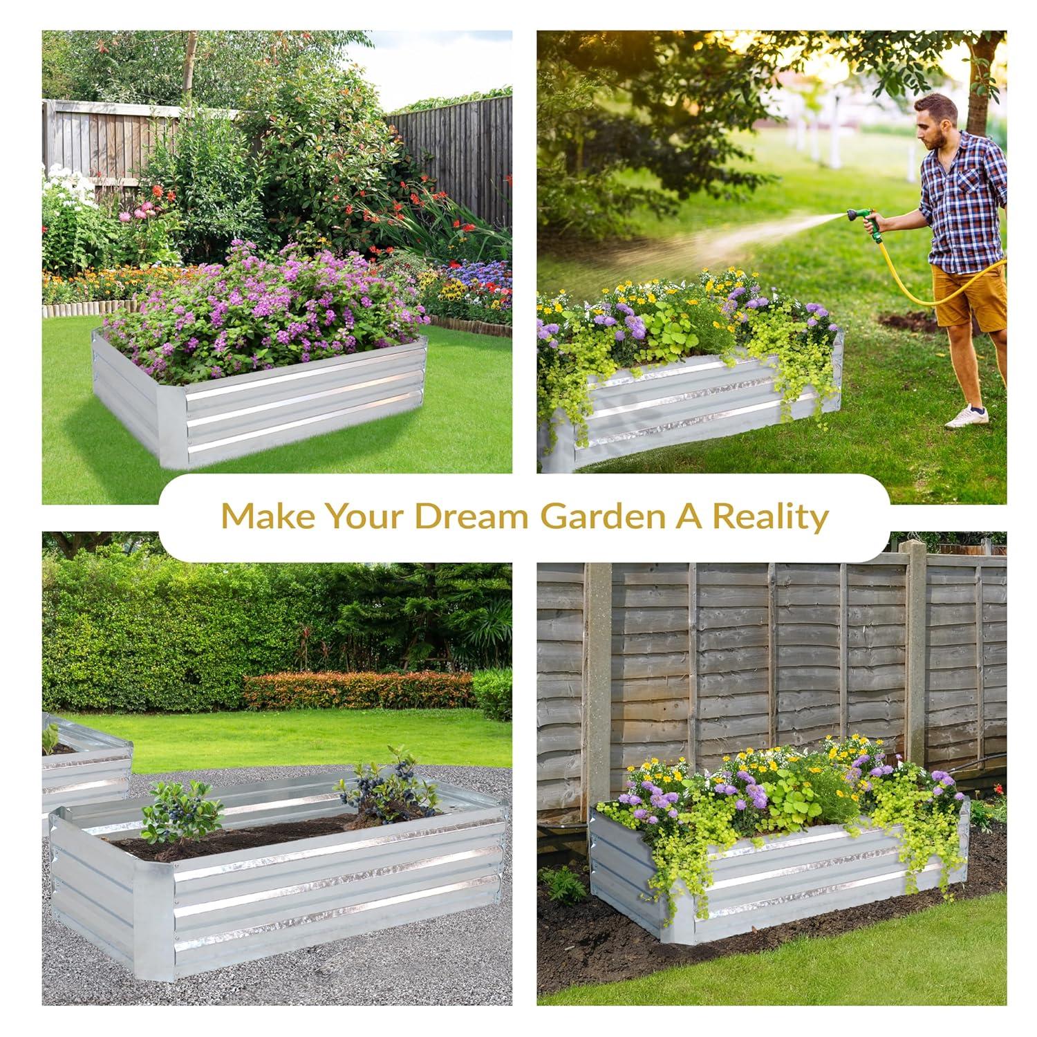 Arlmont & Co. Ippolito Rectangular Galvanized Steel Raised Garden Bed
