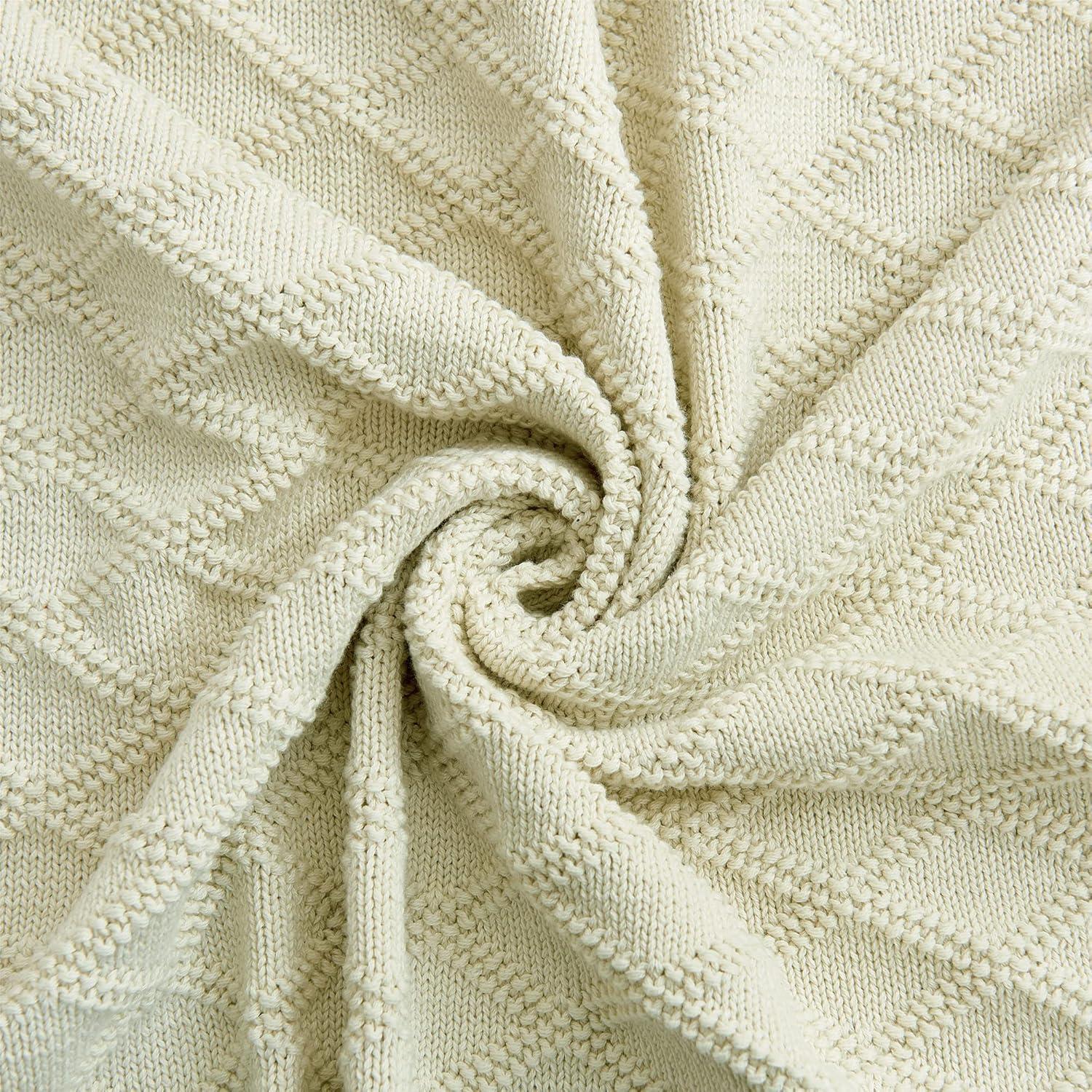 Cream Cotton Cable Knit Throw Blanket 50 x 60 Inches