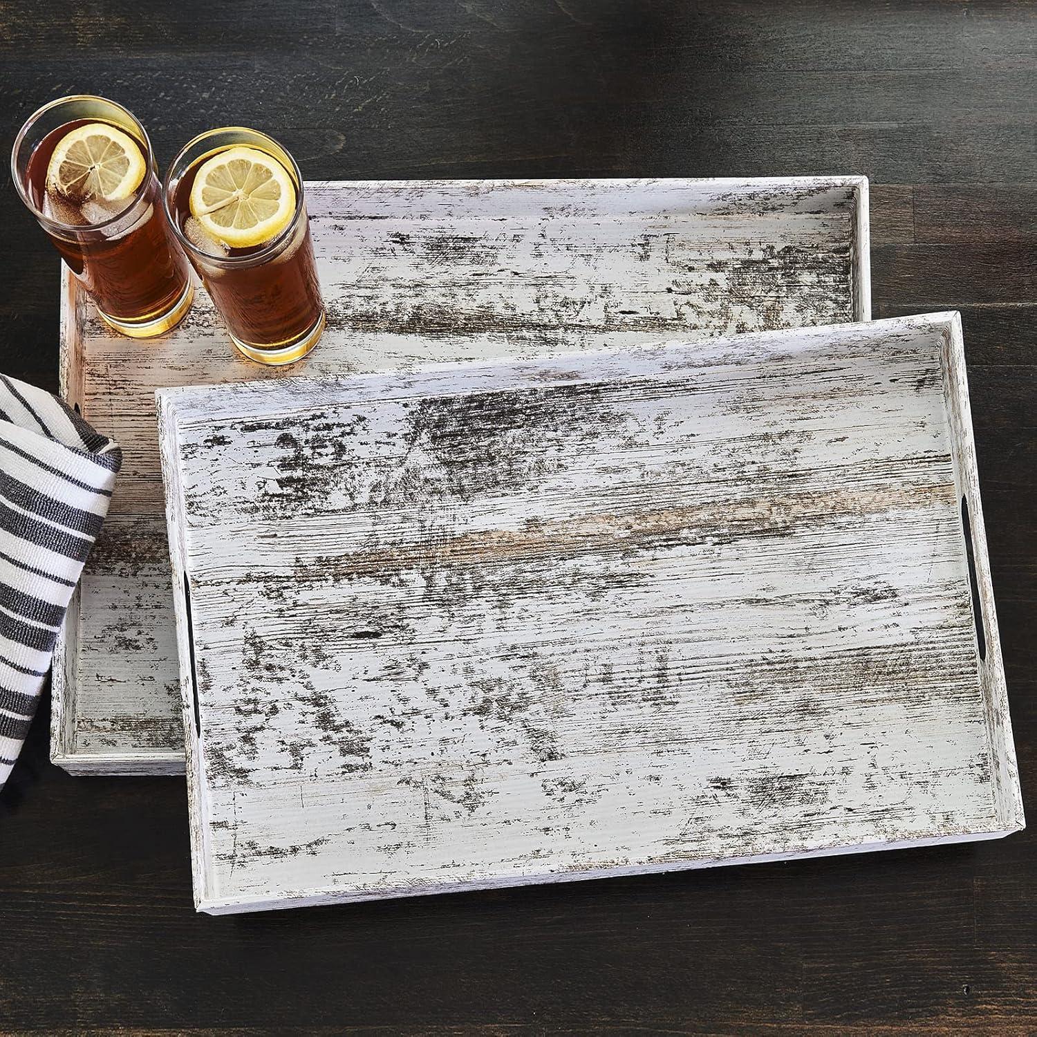 American Atelier, Birch Wood Finish, Polypropylene Rectangular Serving Tray with Handles, Set of 2