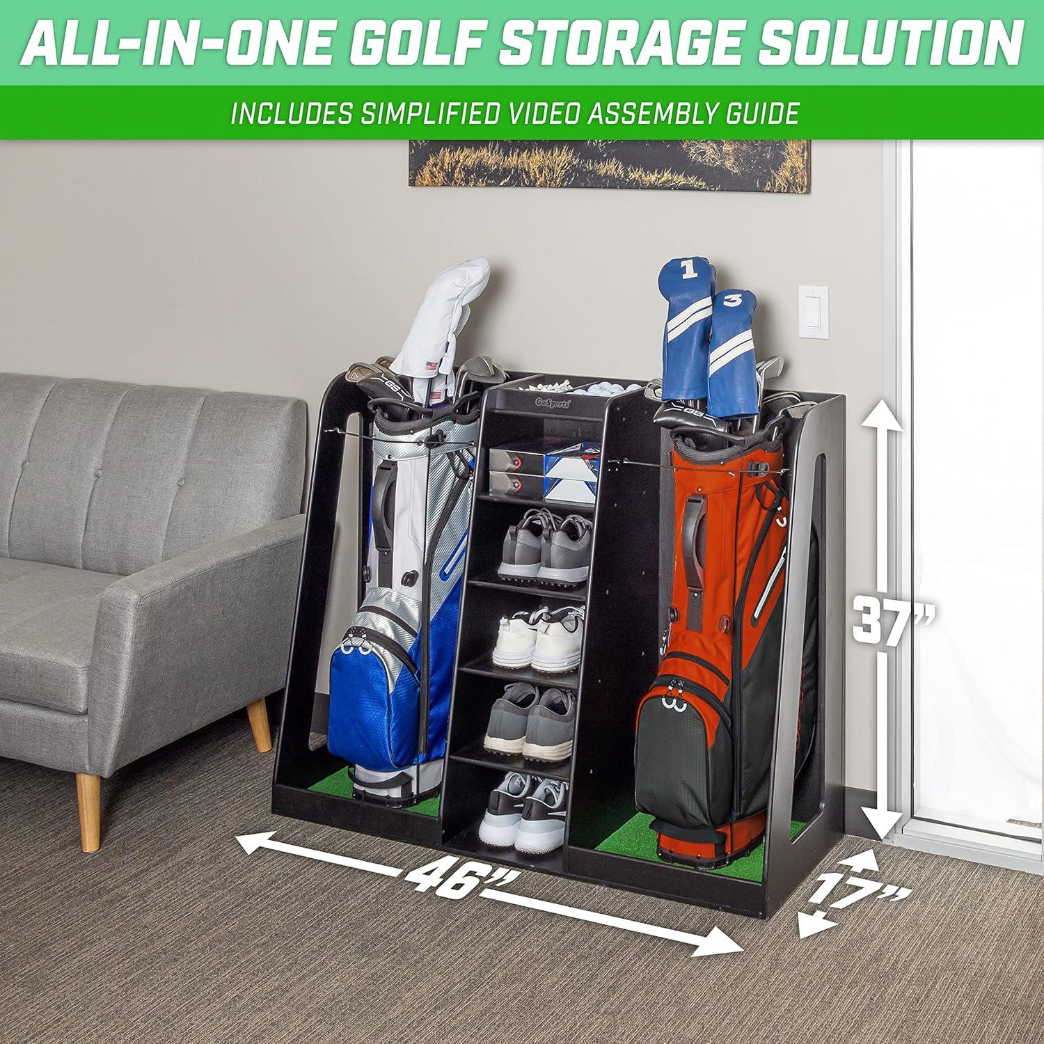 GoSports Premium Wooden Freestanding Golf Bag Organizer and Storage Rack
