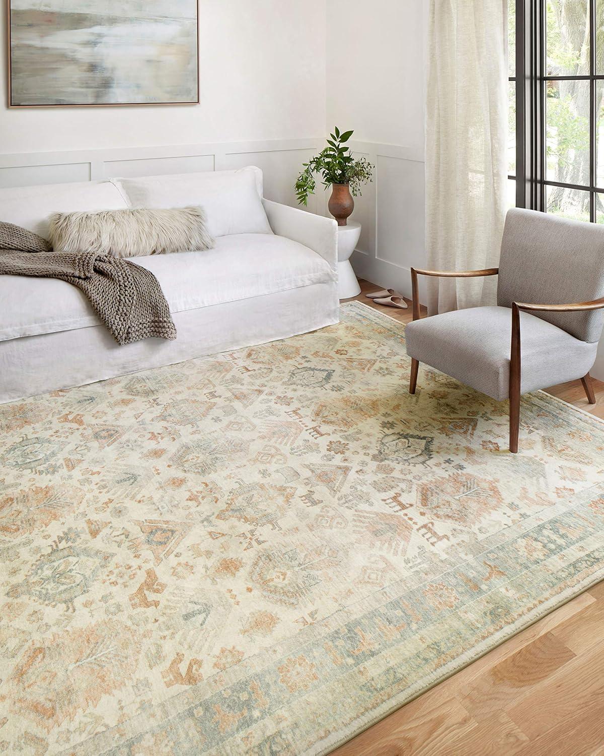 Ivory and Beige Rectangular Stain-Resistant Synthetic Rug