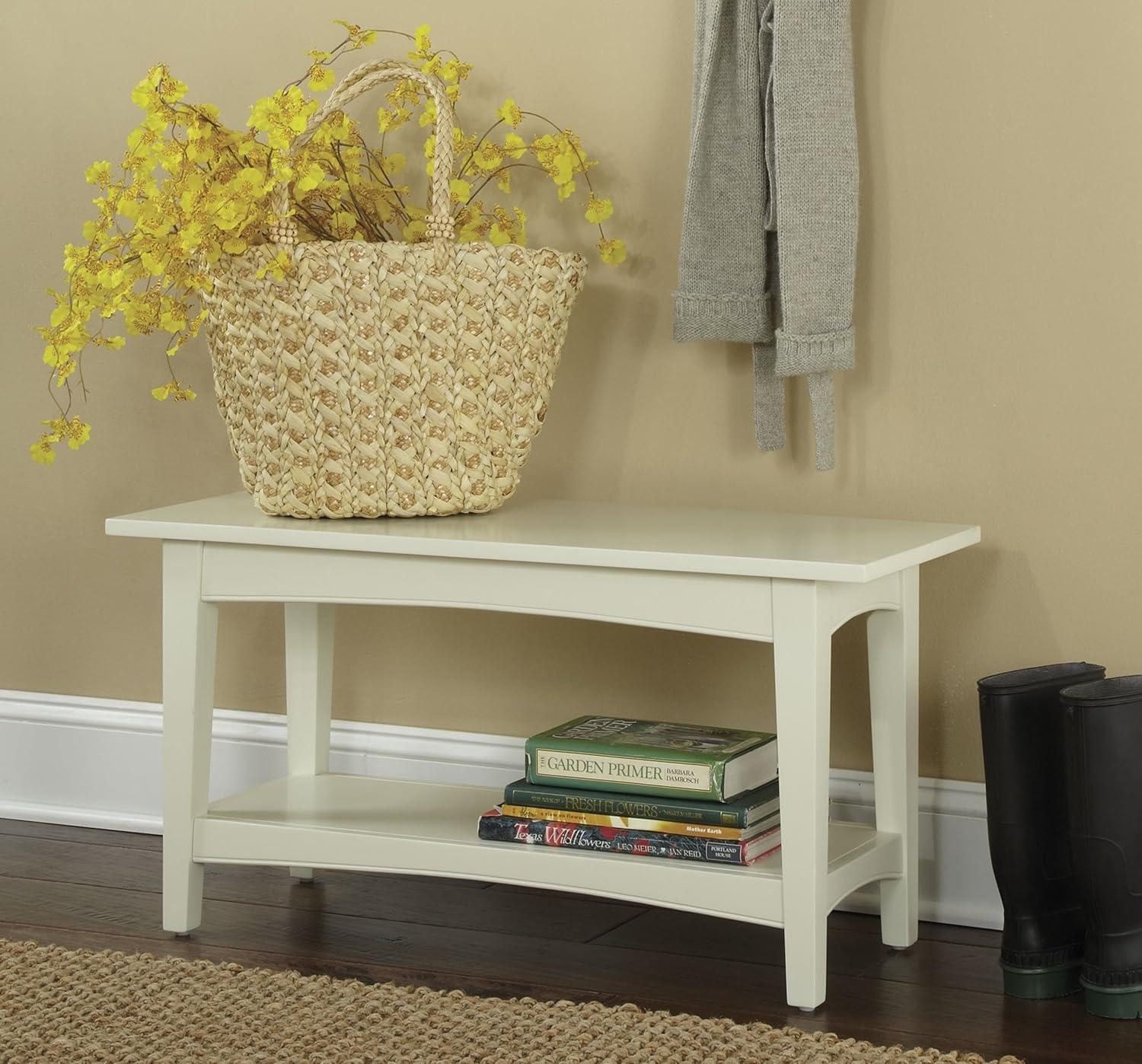 Alaterre Furniture Shaker Cottage Bench with Shelf, Ivory