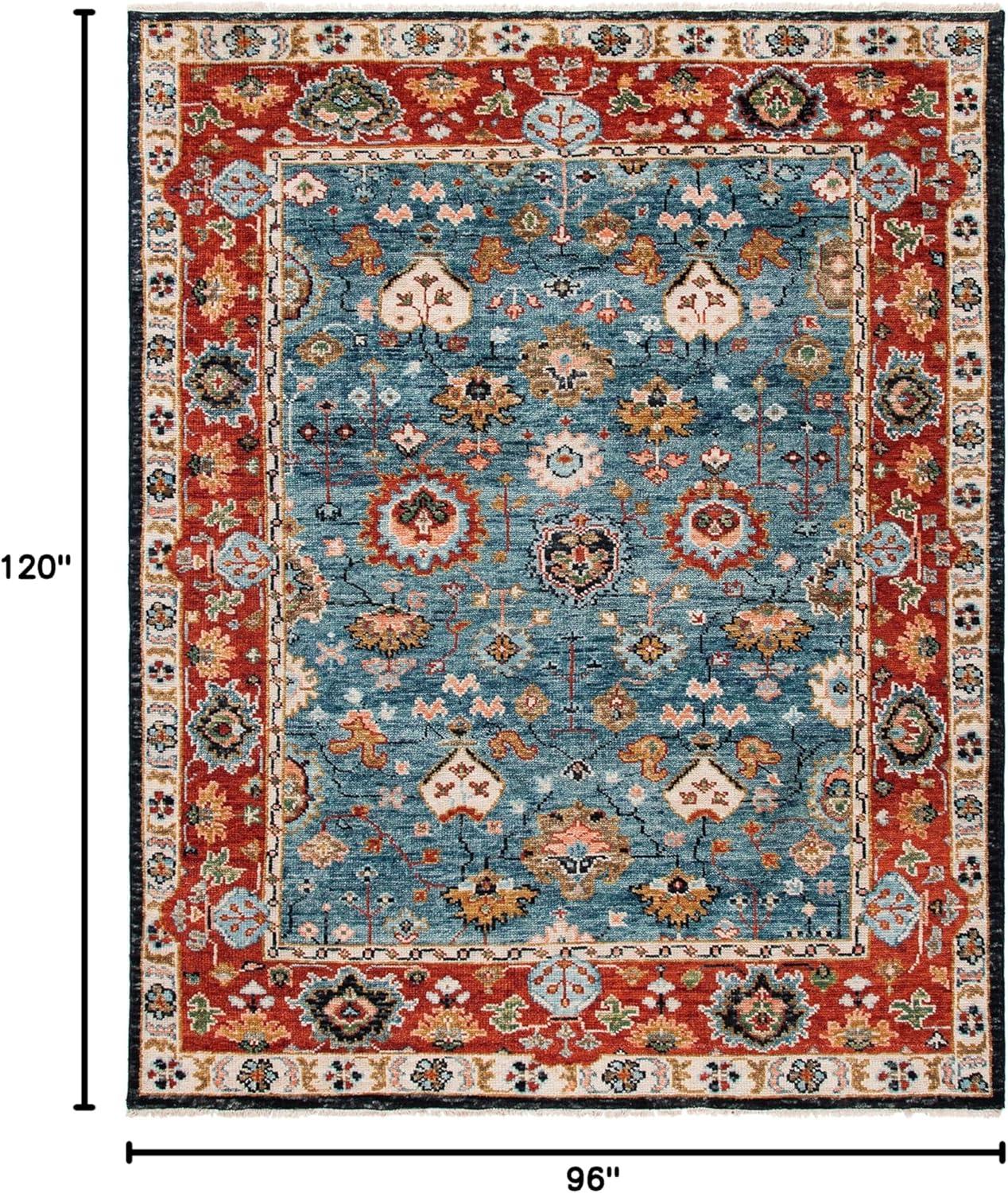 Samarkand Red & Blue Traditional Wool Area Rug 6' x 9'