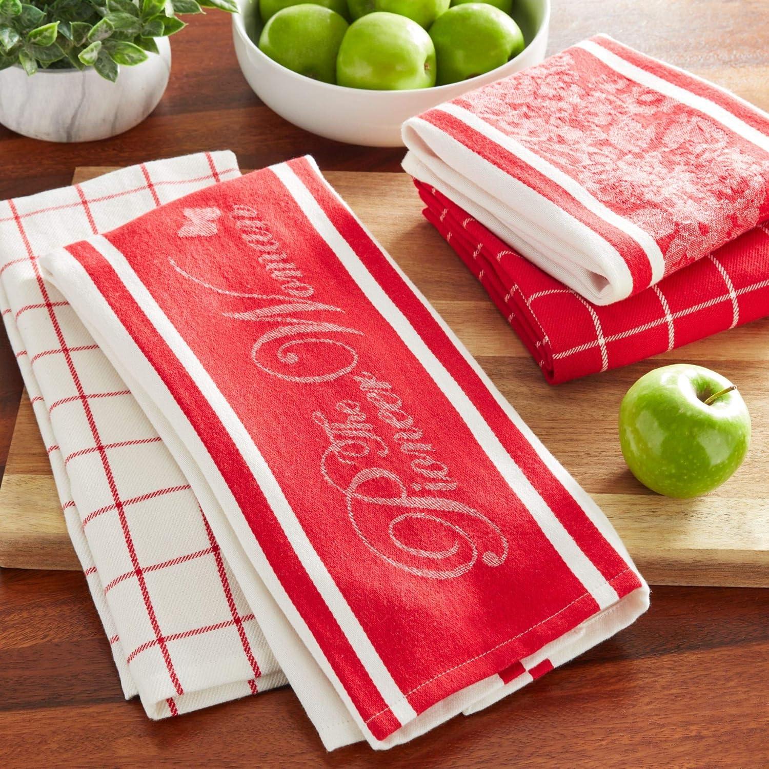 Red and White Floral Cotton Kitchen Towel Set, 4-Piece