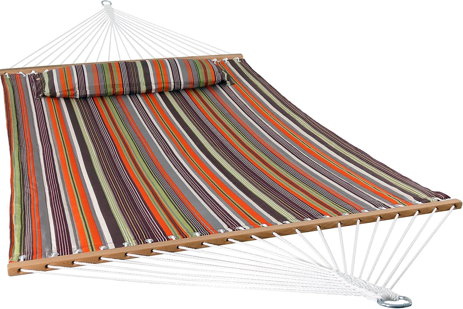 Sunnydaze Heavy-Duty Quilted Fabric Hammock Two-Person with Spreader Bars  - 450 lb Weight Capacity - Canyon Sunset