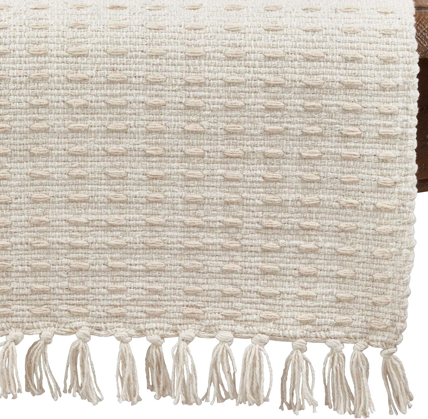 Natural Cotton Dashed Woven Table Runner with Tassels