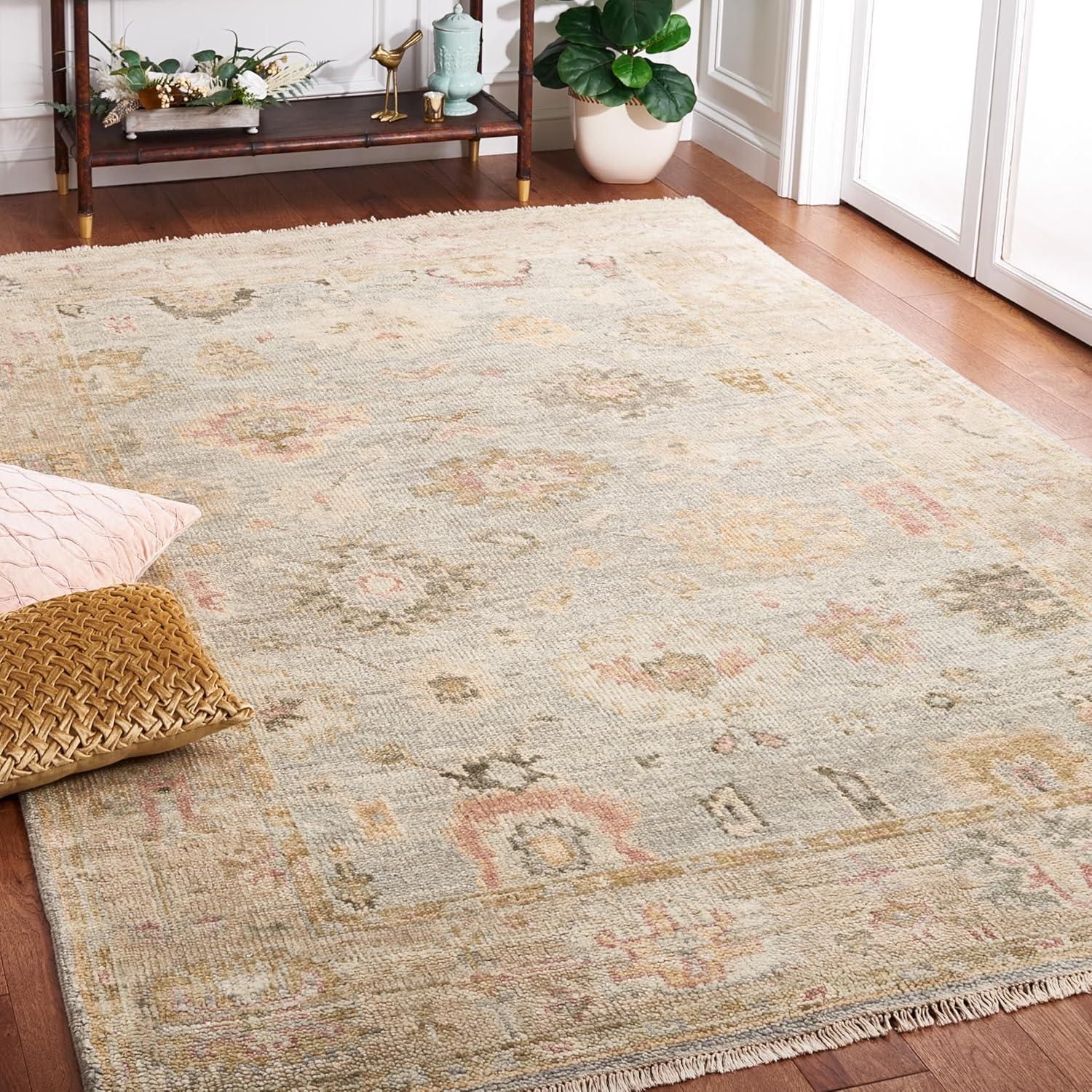 Light Blue and Sage Hand-Knotted Wool 6' x 9' Oriental Rug