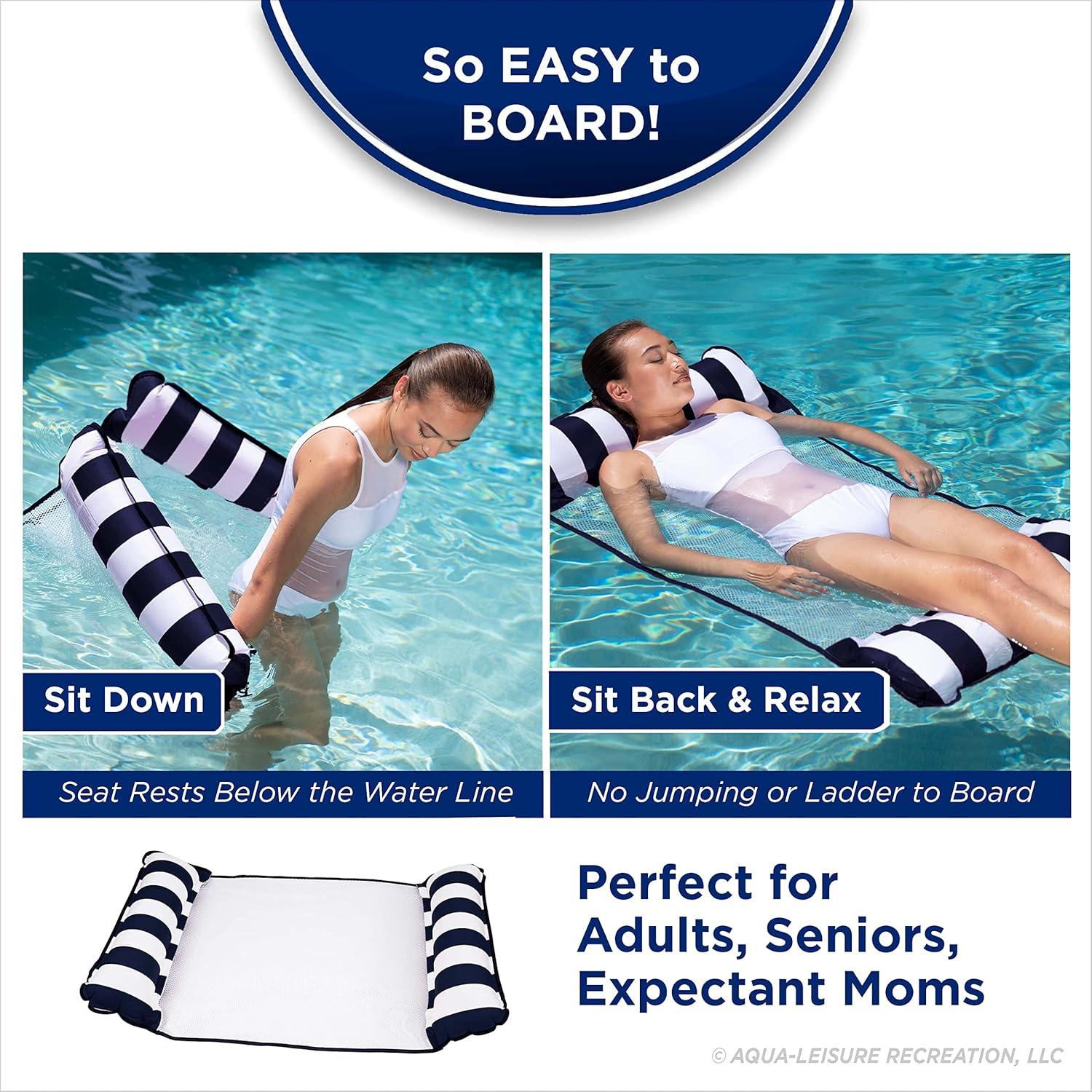 Aqua-Leisure 4 in 1 Inflatable Monterey Hammock Pool Float Chair, Navy Striped