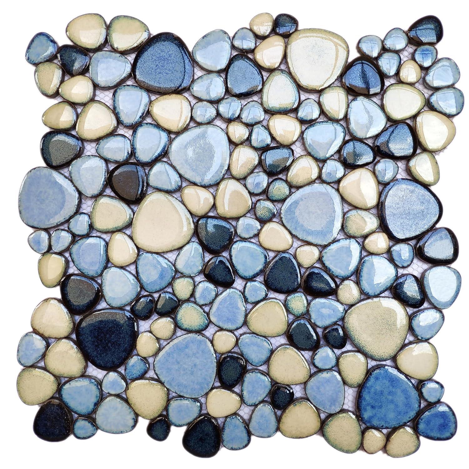 Blue Porcelain Pebbles / Rocks Wall & Floor Tile
