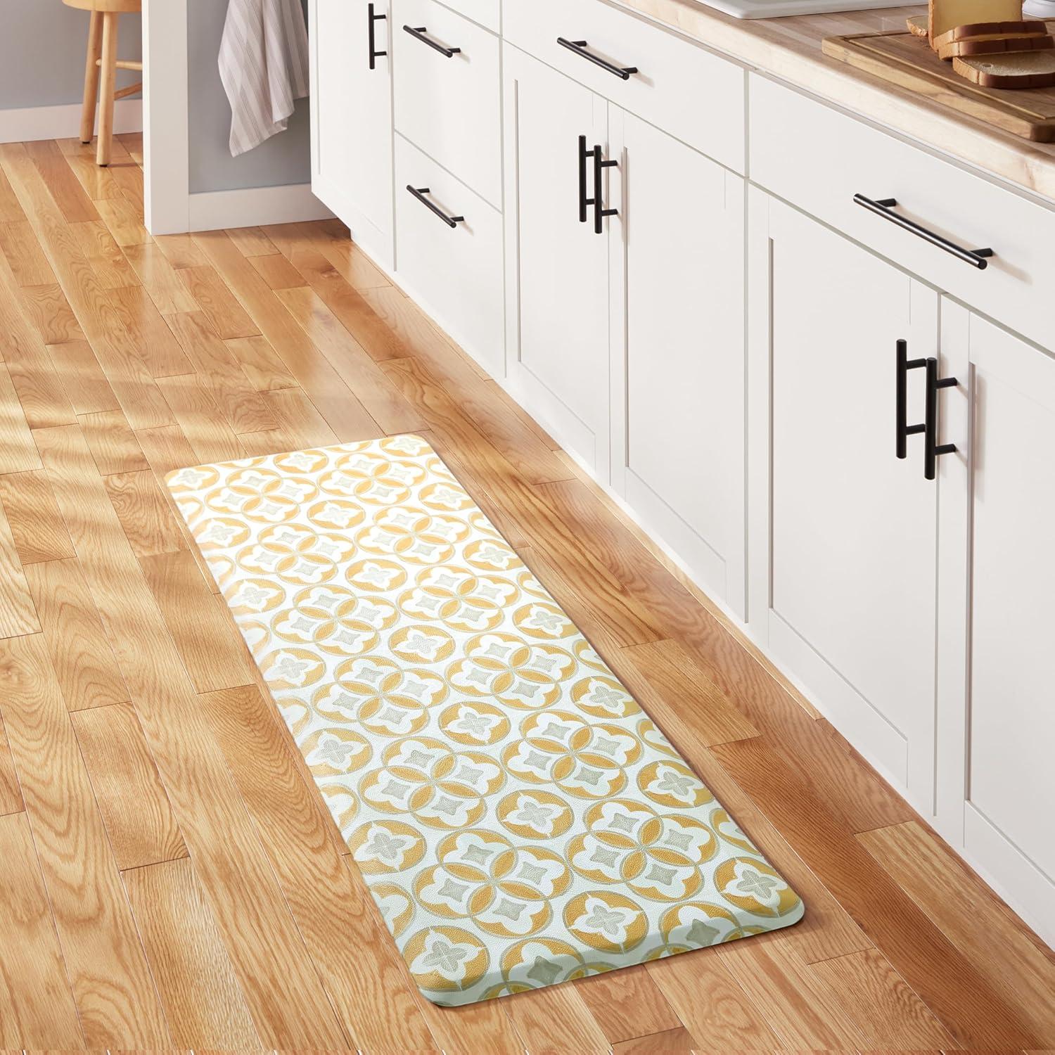 Yellow and Gray Geo Trellis Anti-Fatigue Kitchen Mat, 20"x55"