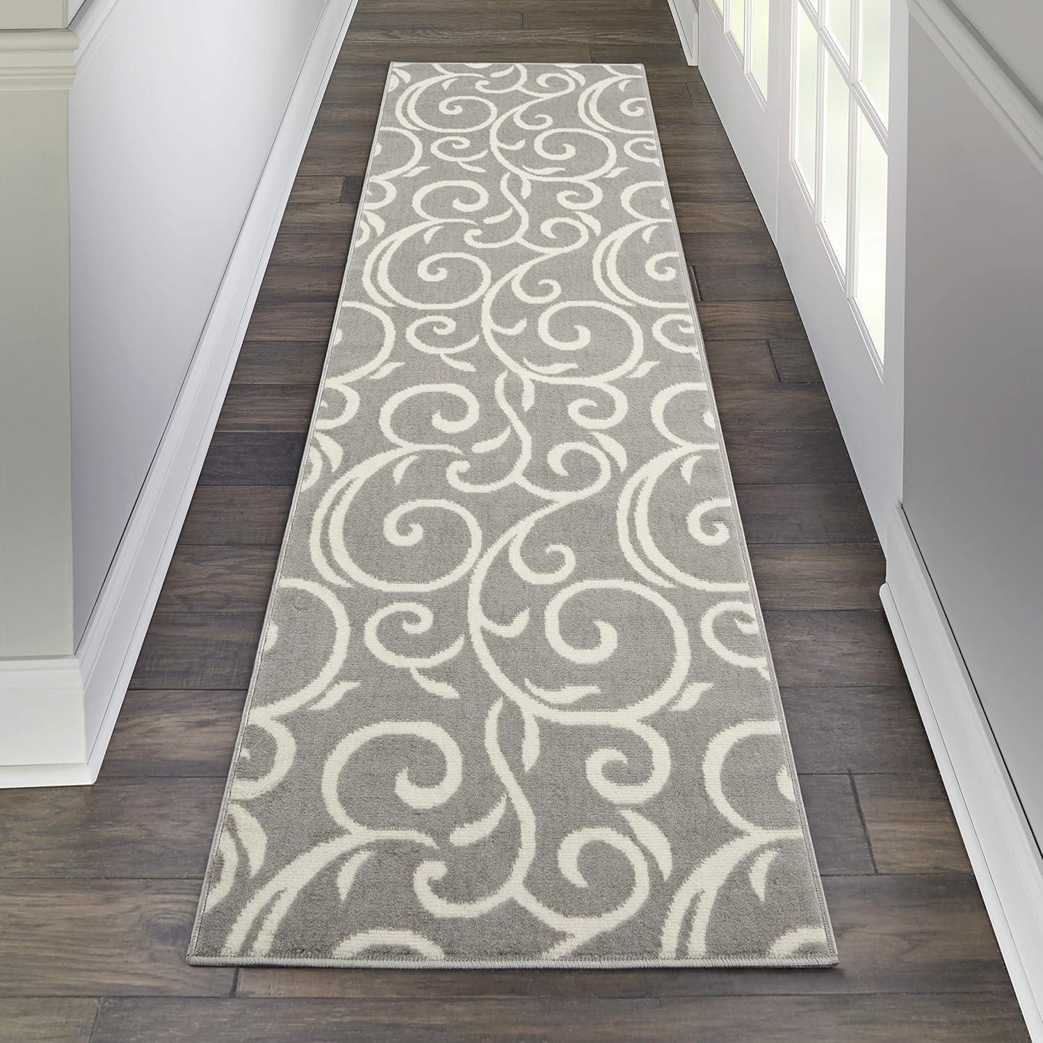 Nourison Grafix 3'9" x 5'9" (4' x 6') Grey Area Rug Bohemian Contemporary Botanical by Nourison