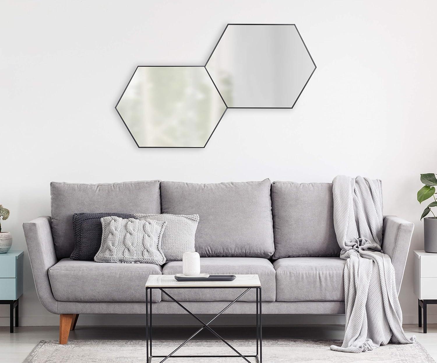 Kate & Laurel All Things Decor 22" x 31" Rhodes Hexagon Wall Mirror Black: Modern Style, No Assembly, Wall Mounted