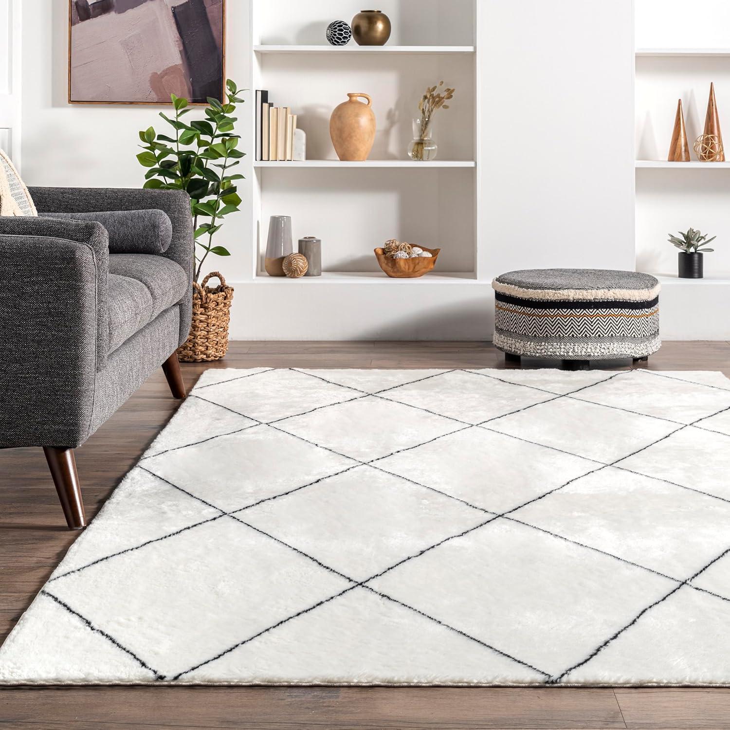 Loon Peak® Addy Trellis Machine Washable Shag Ivory Area Rug
