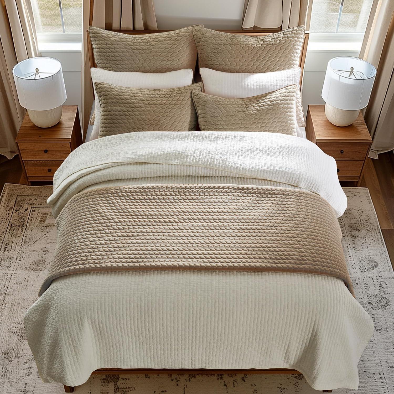 Velvet Stitch Taupe with White Euro Sham Set of 2 - Levtex Home